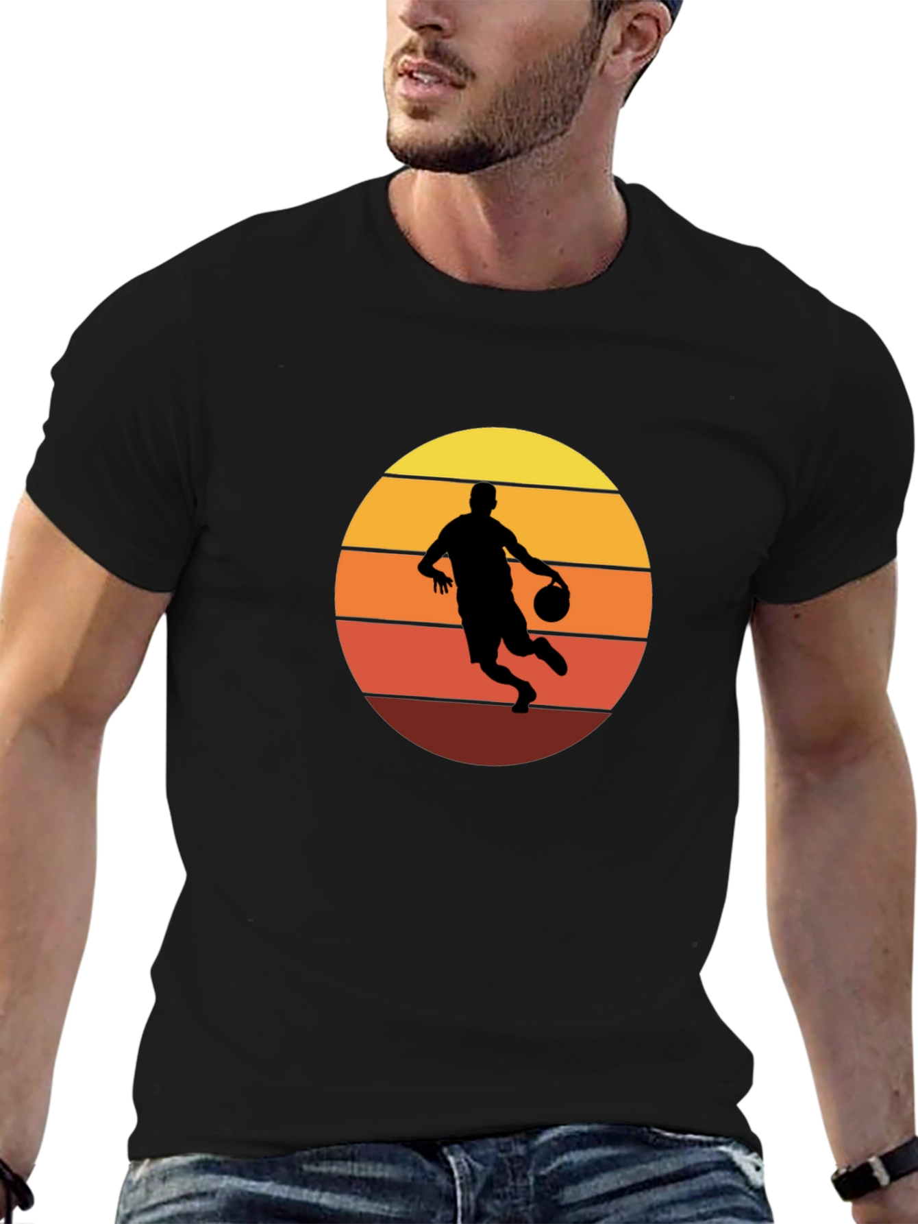 Retro Basketball Player Graphic T-Shirt - Black