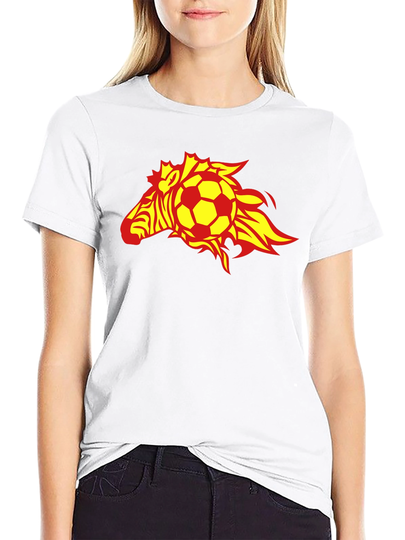 Flaming Zebra Soccer Ball Black T-Shirt