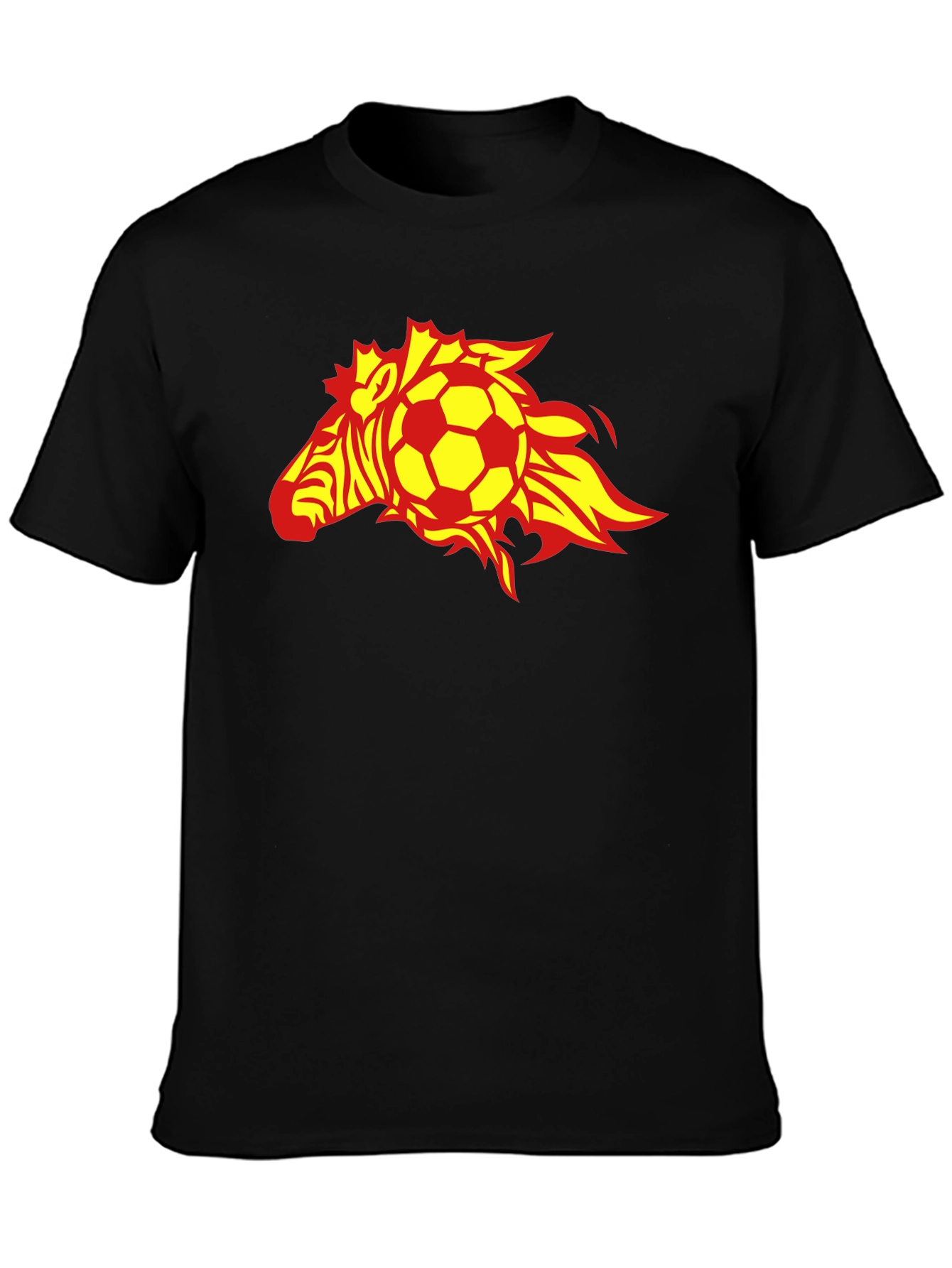 Flaming Zebra Soccer Ball Black T-Shirt