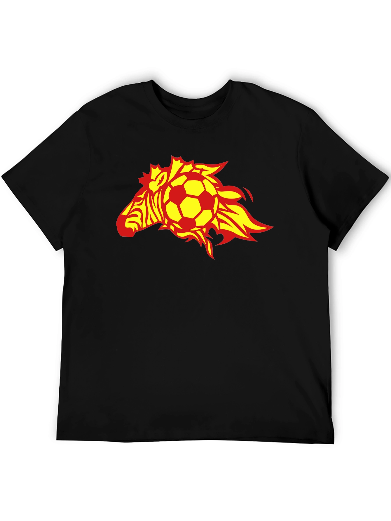 Flaming Zebra Soccer Ball Black T-Shirt