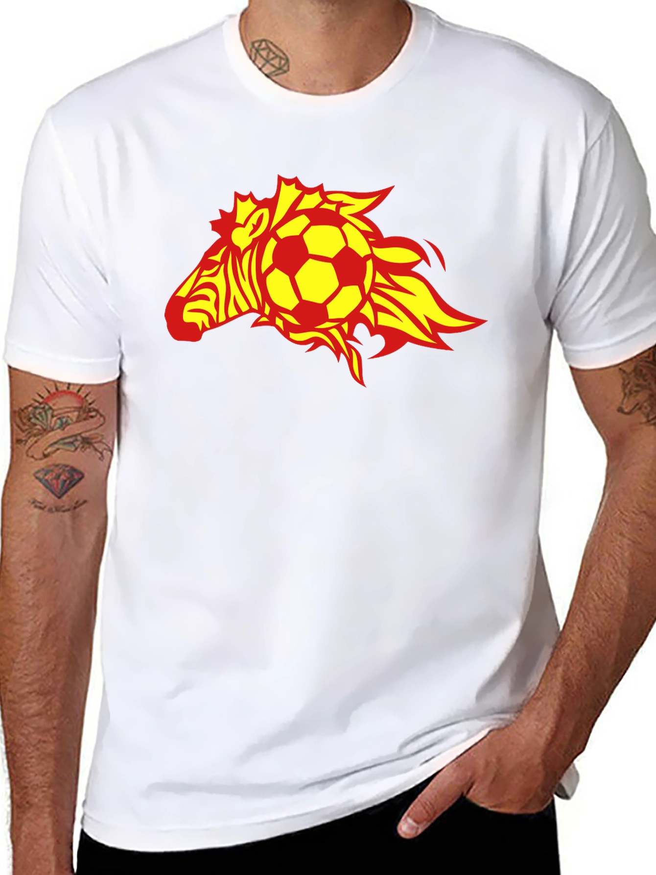 Flaming Zebra Soccer Ball Black T-Shirt