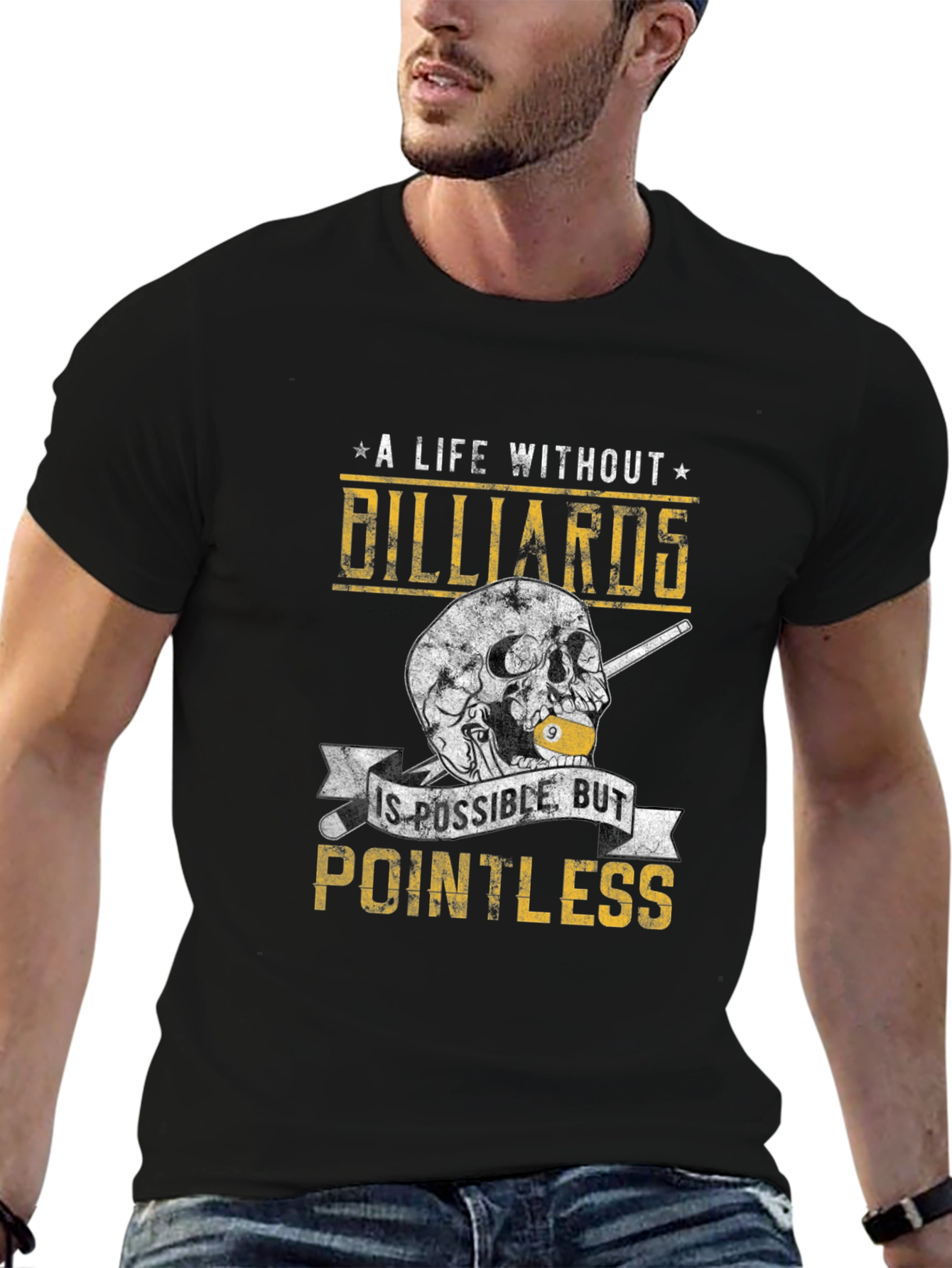 Billiards Skull Graphic Tee - Pointless Without Billiards!
