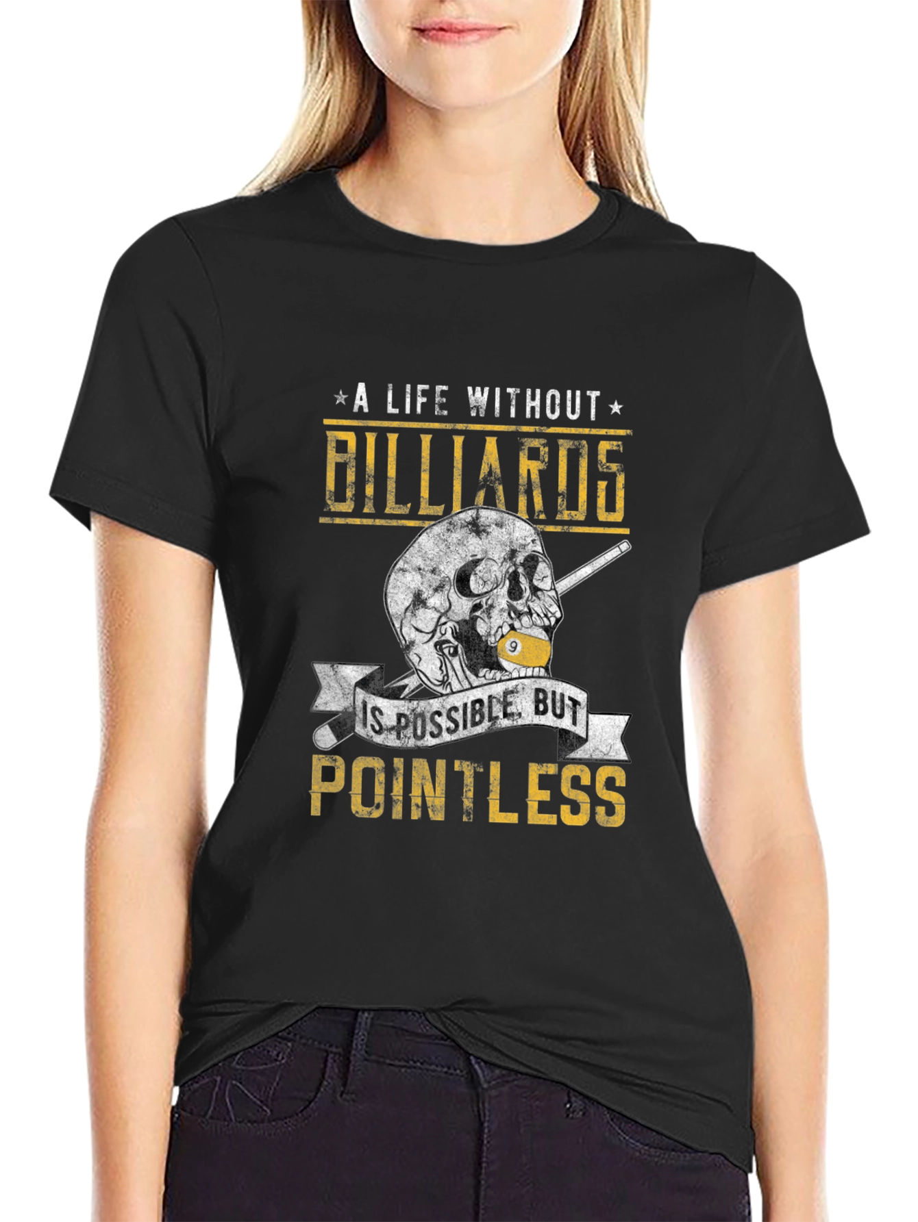 Billiards Skull Graphic Tee - Pointless Without Billiards!