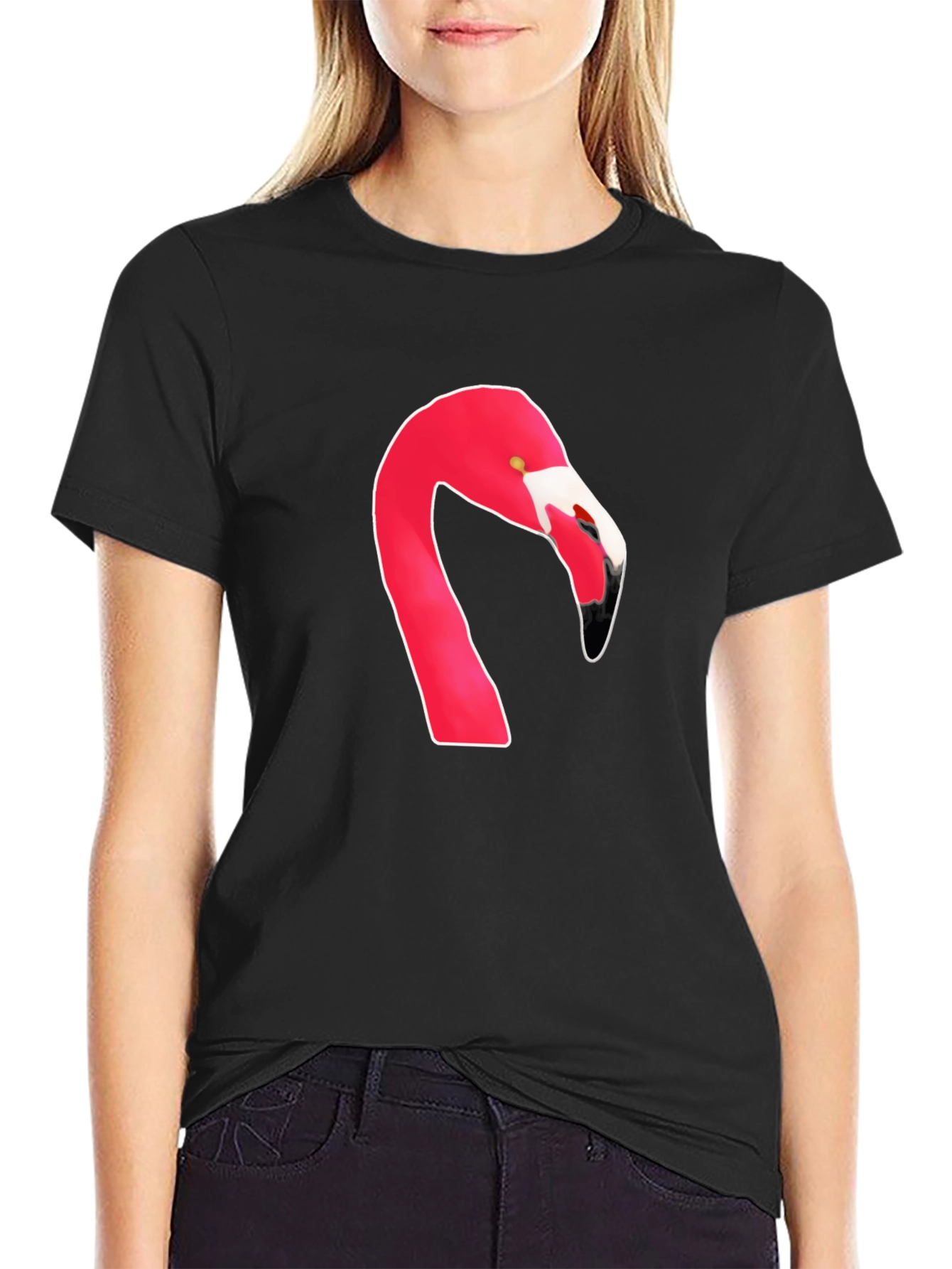 Flamingo Head Graphic Tee - Casual Black T-Shirt