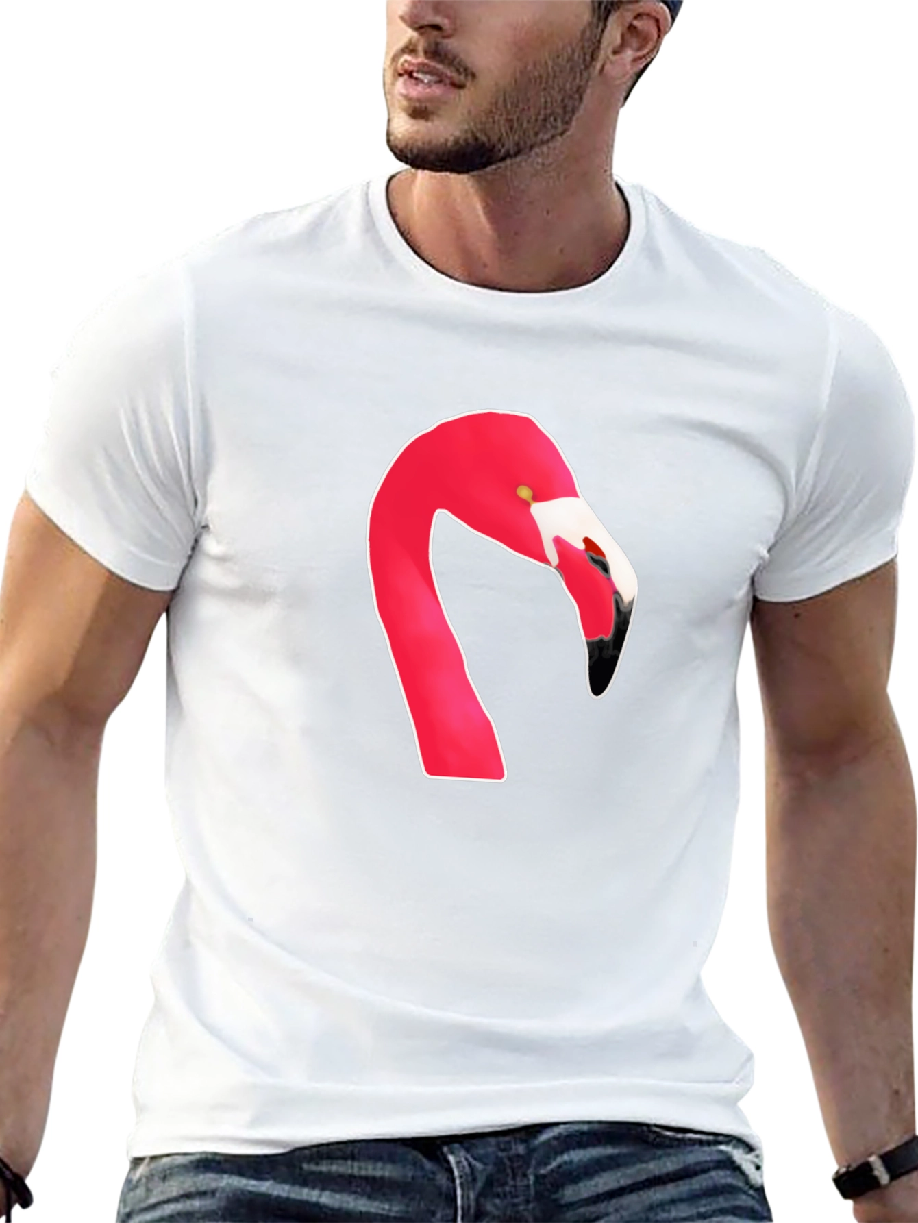Flamingo Head Graphic Tee - Casual Black T-Shirt