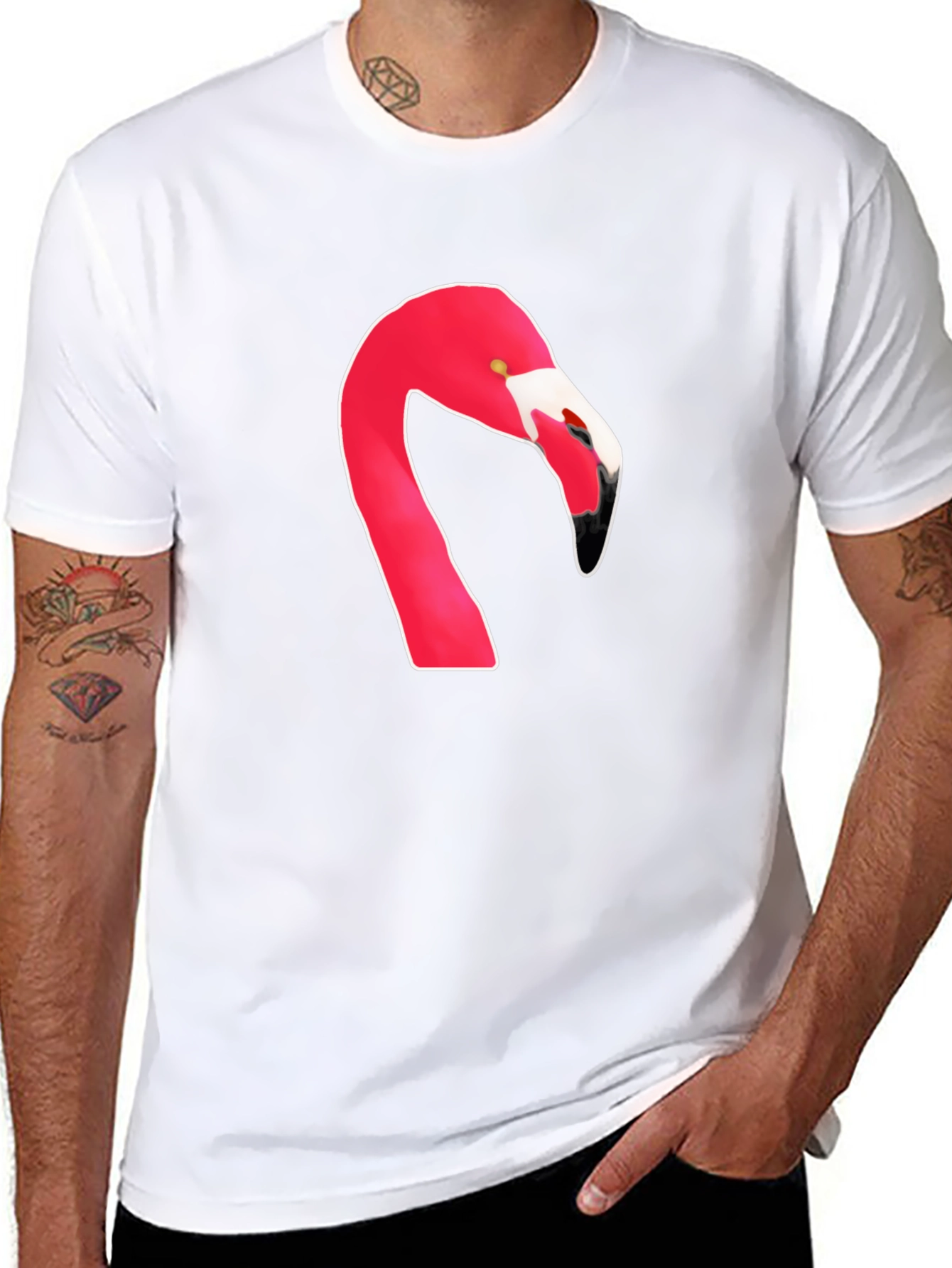 Flamingo Head Graphic Tee - Casual Black T-Shirt