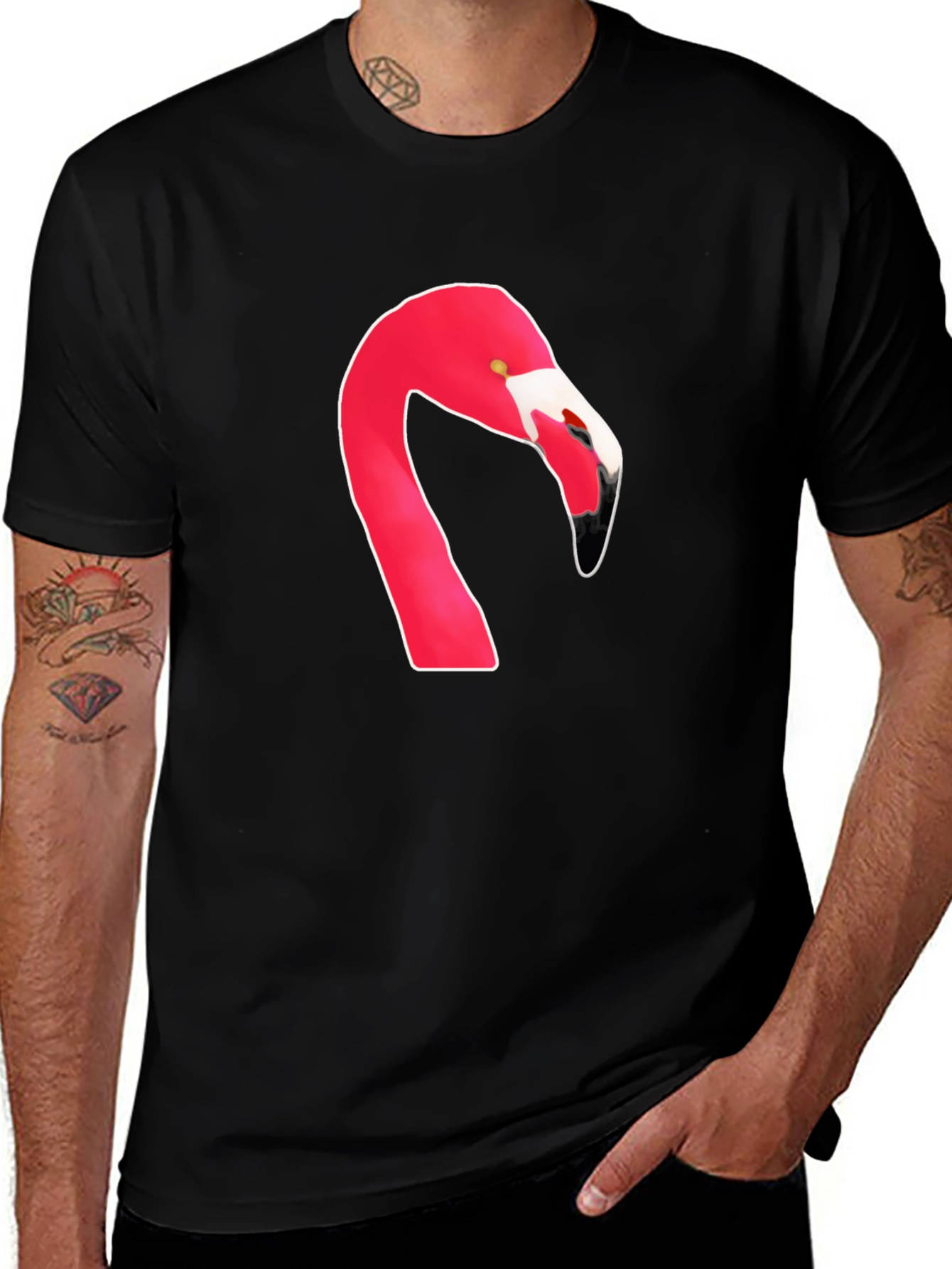 Flamingo Head Graphic Tee - Casual Black T-Shirt