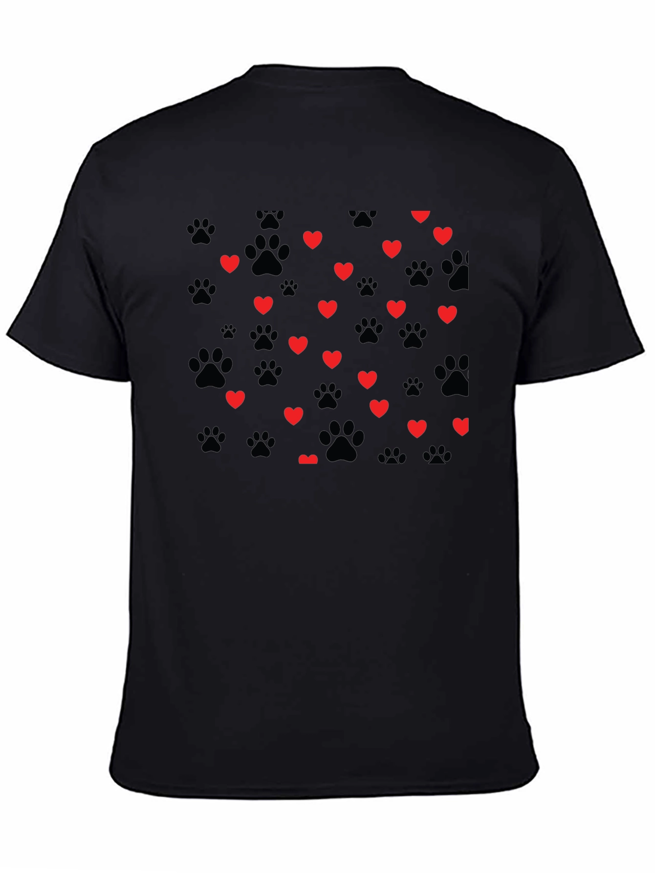 Heart Paw Print T-Shirt - Black Crew Neck Tee