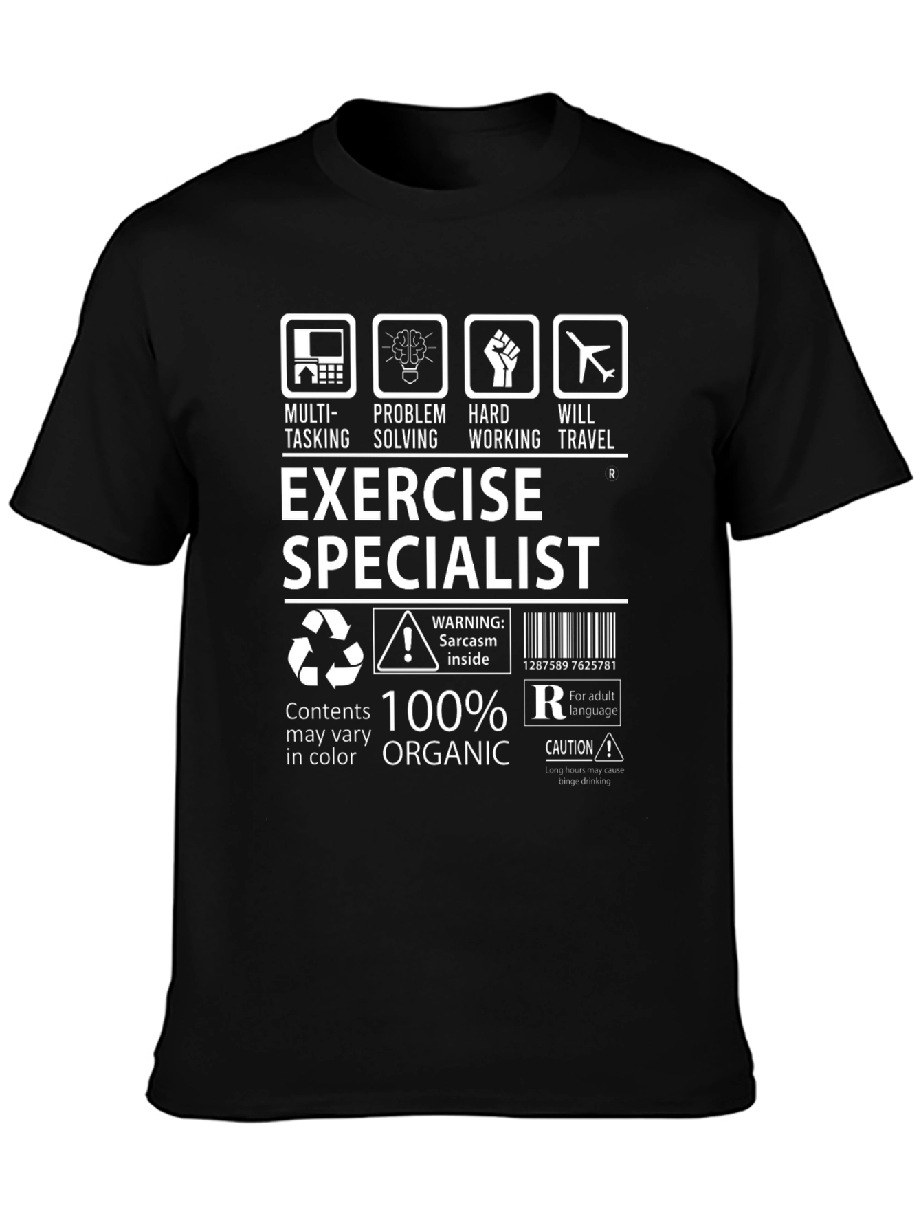 Exercise Specialist 100% Organic Black T-Shirt