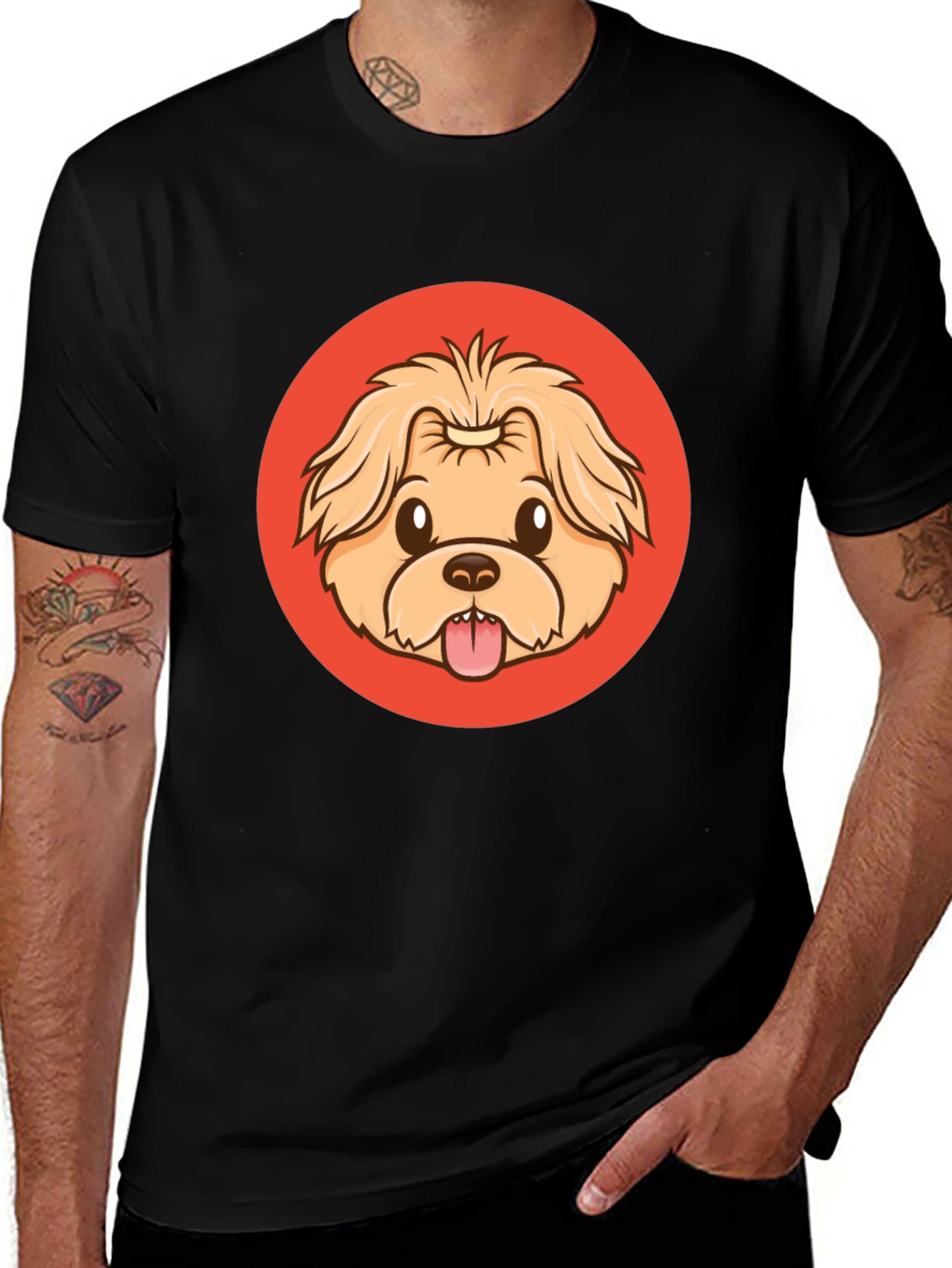 Cute Dog Cartoon Graphic Black T-Shirt