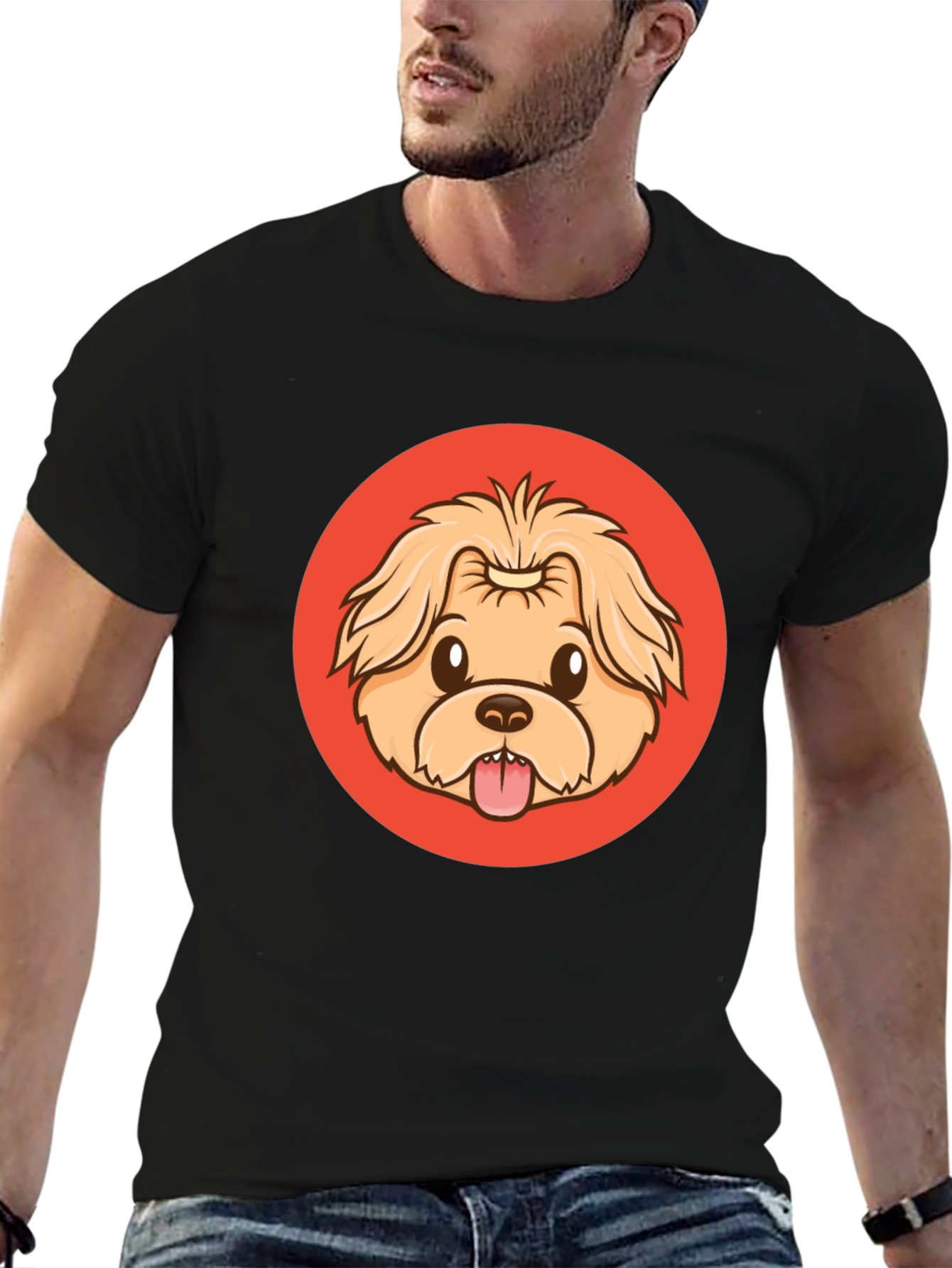 Cute Dog Cartoon Graphic Black T-Shirt