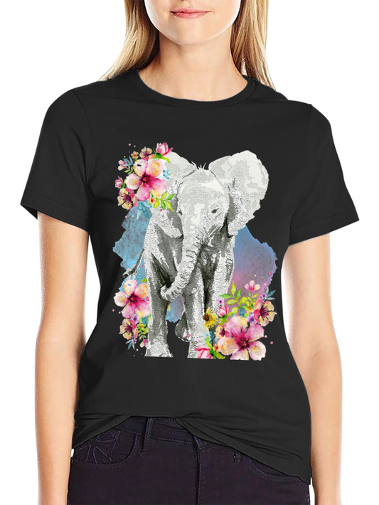 Elephant Floral Graphic Tee - Black