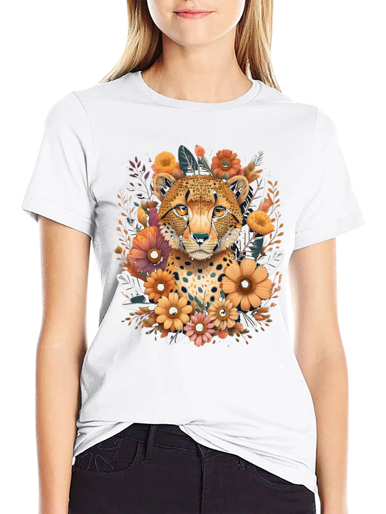 Cheetah Floral Graphic Tee - Black