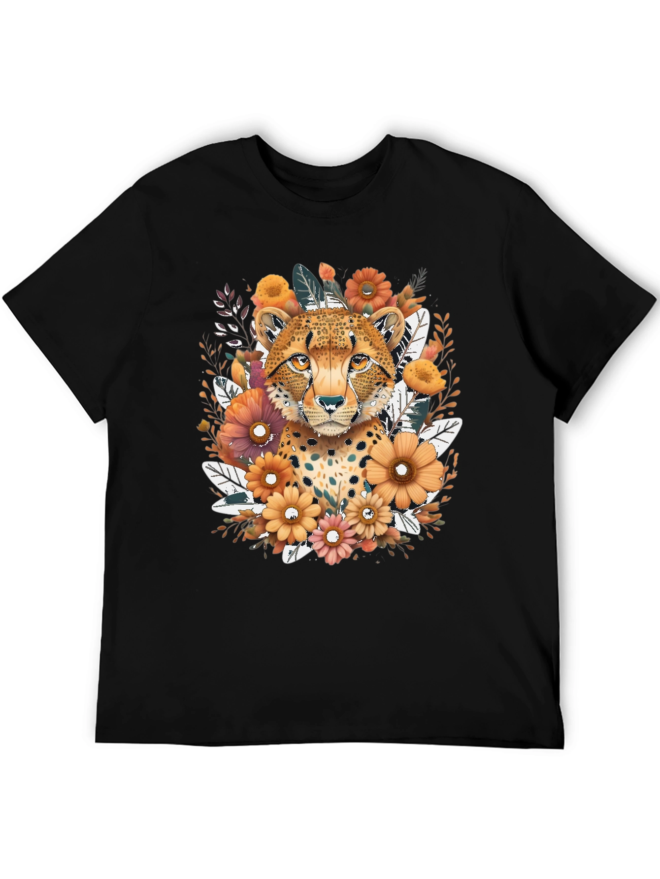 Cheetah Floral Graphic Tee - Black