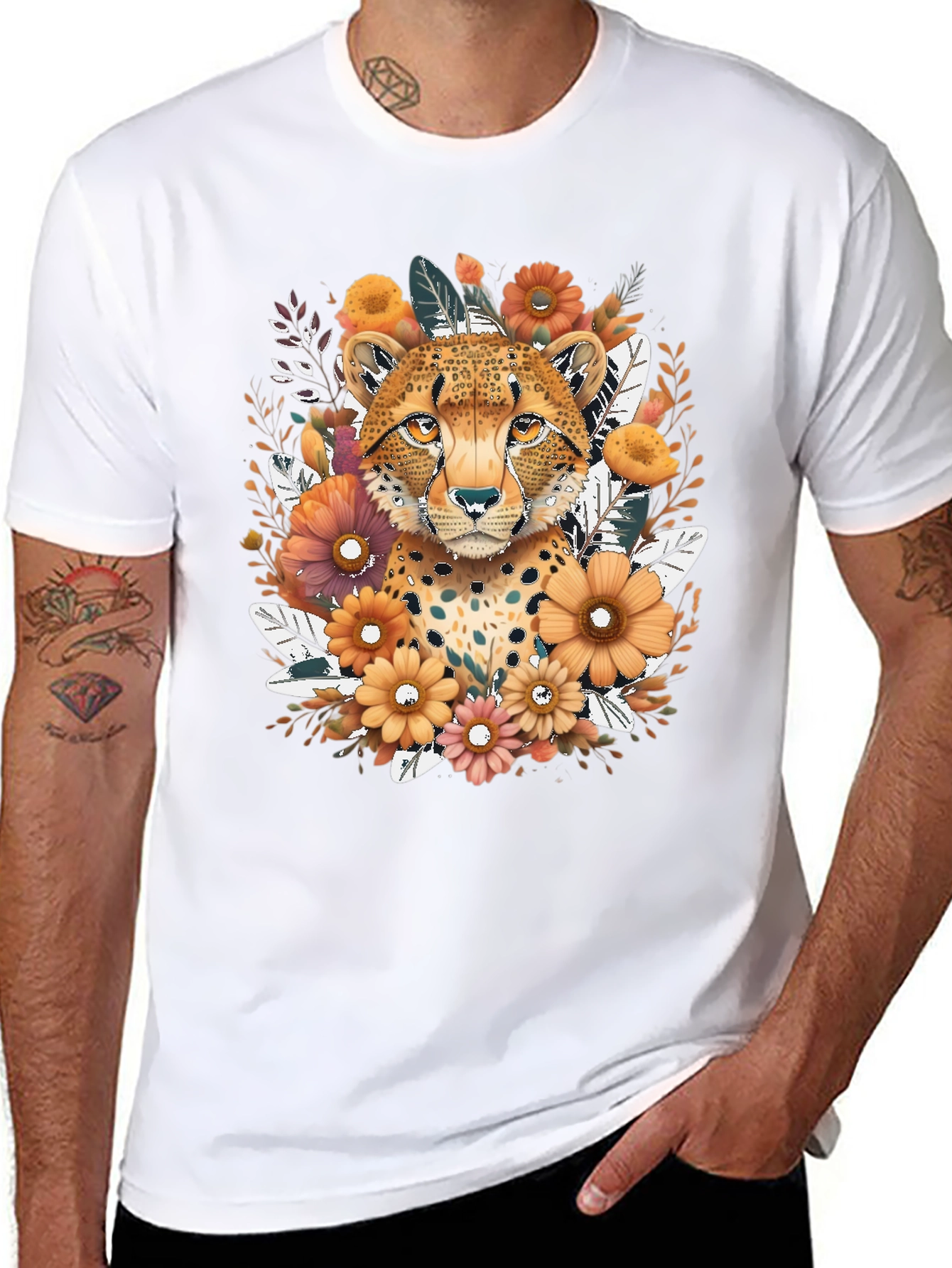 Cheetah Floral Graphic Tee - Black
