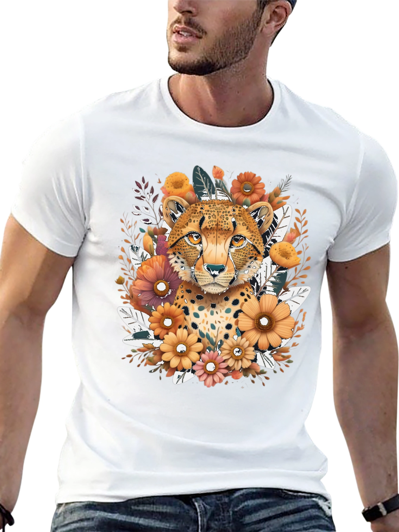 Cheetah Floral Graphic Tee - Black