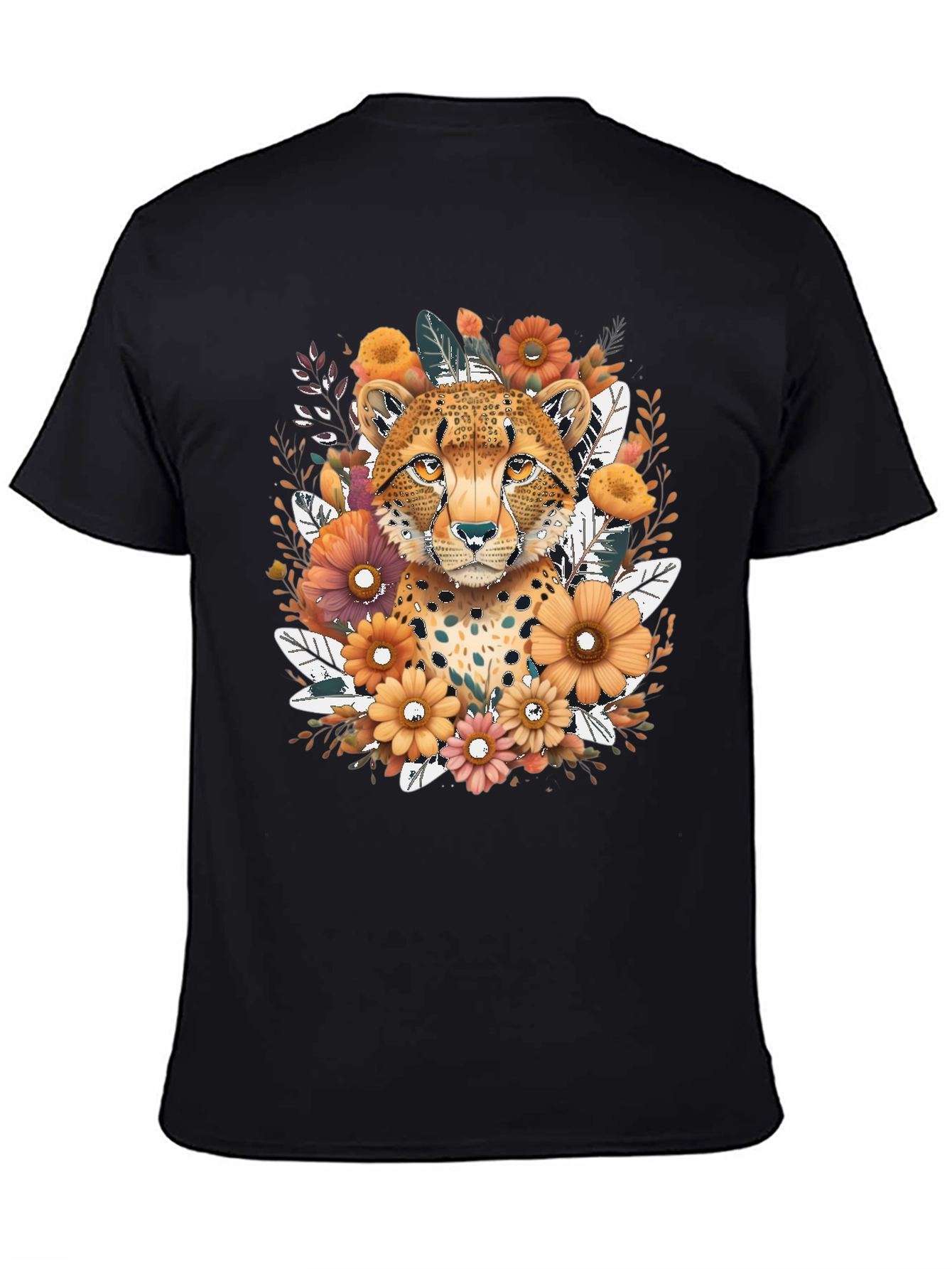 Cheetah Floral Graphic Tee - Black