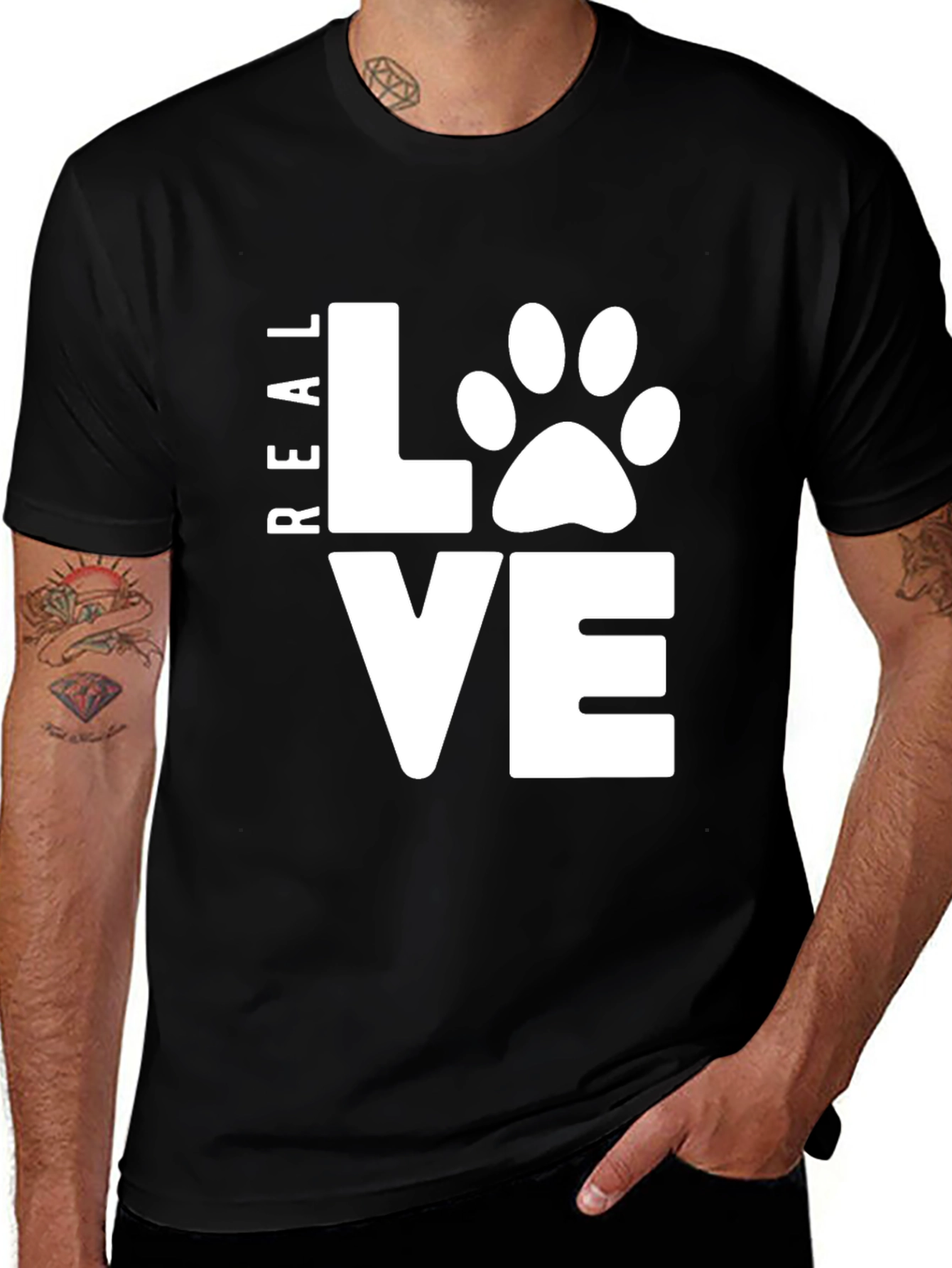 Real Love Dog Paw T-Shirt - Mens Black Tee
