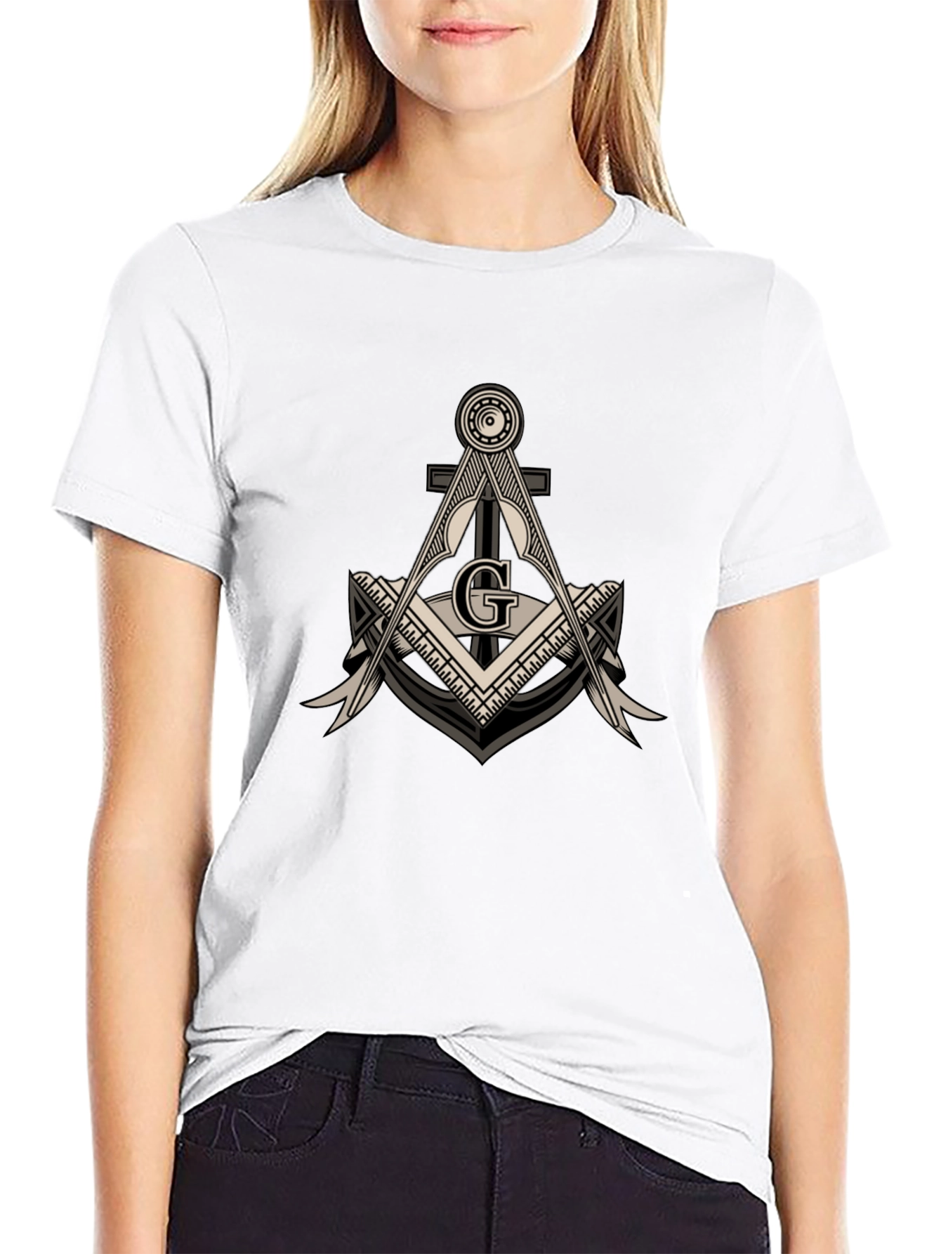 Masonic Compass & Square G Black T-Shirt