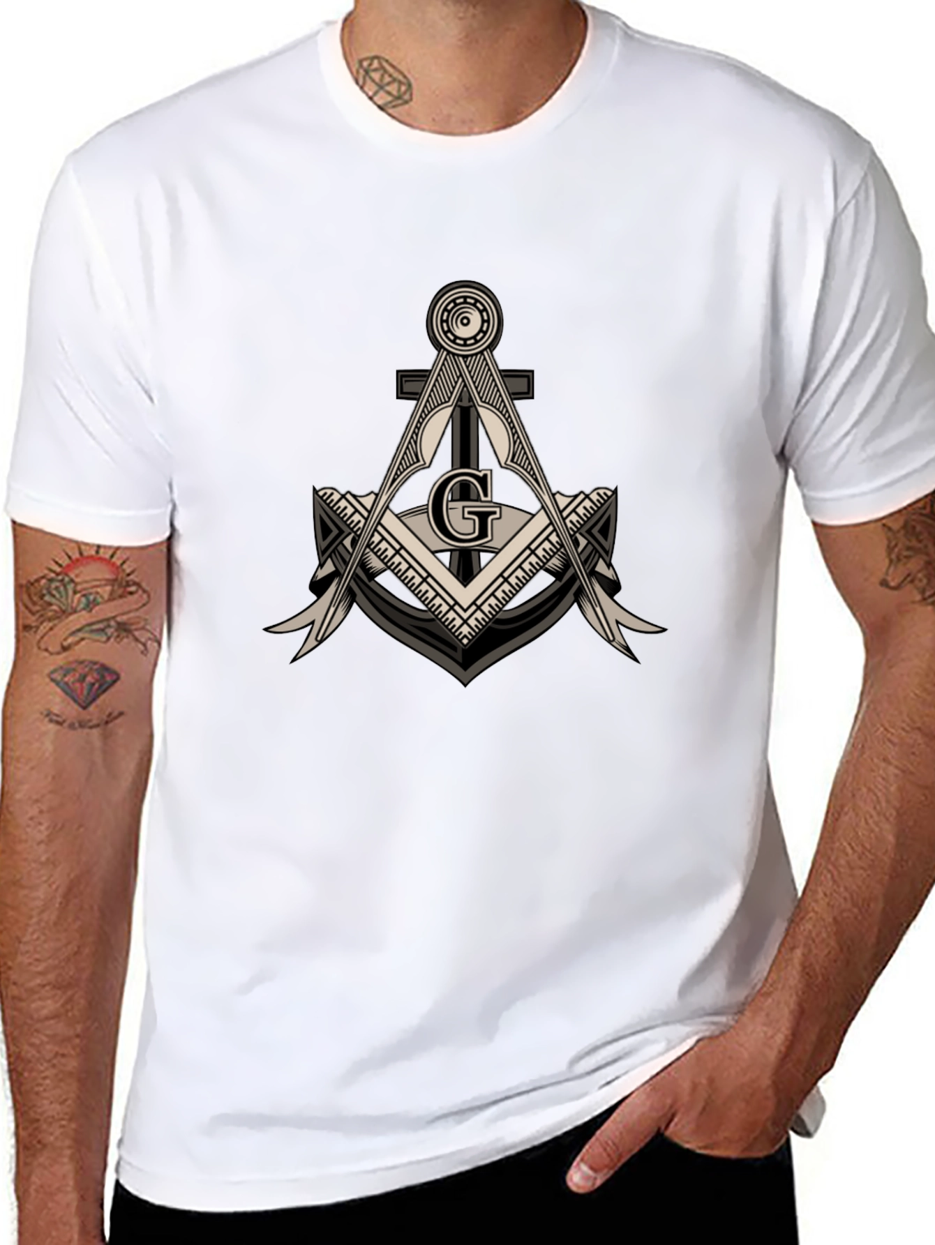 Masonic Compass & Square G Black T-Shirt