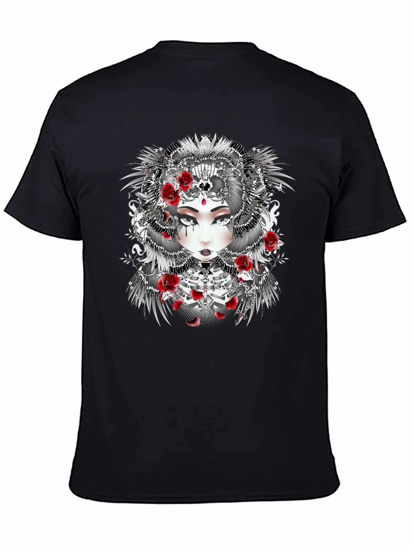 Gothic Floral Woman Black T-Shirt