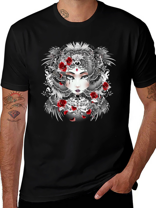 Gothic Floral Woman Black T-Shirt