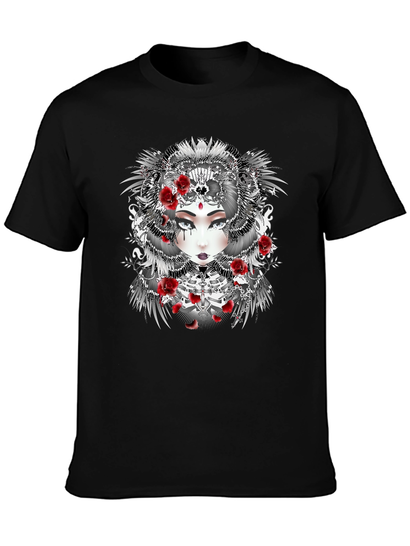 Gothic Floral Woman Black T-Shirt