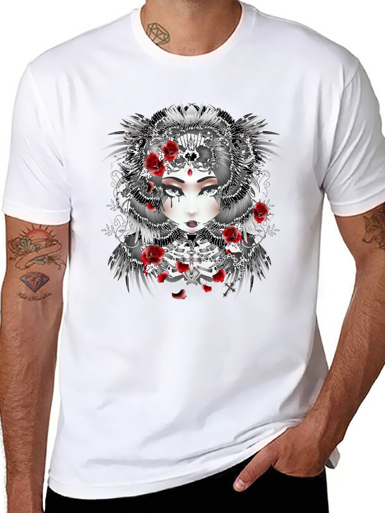 Gothic Floral Woman Black T-Shirt