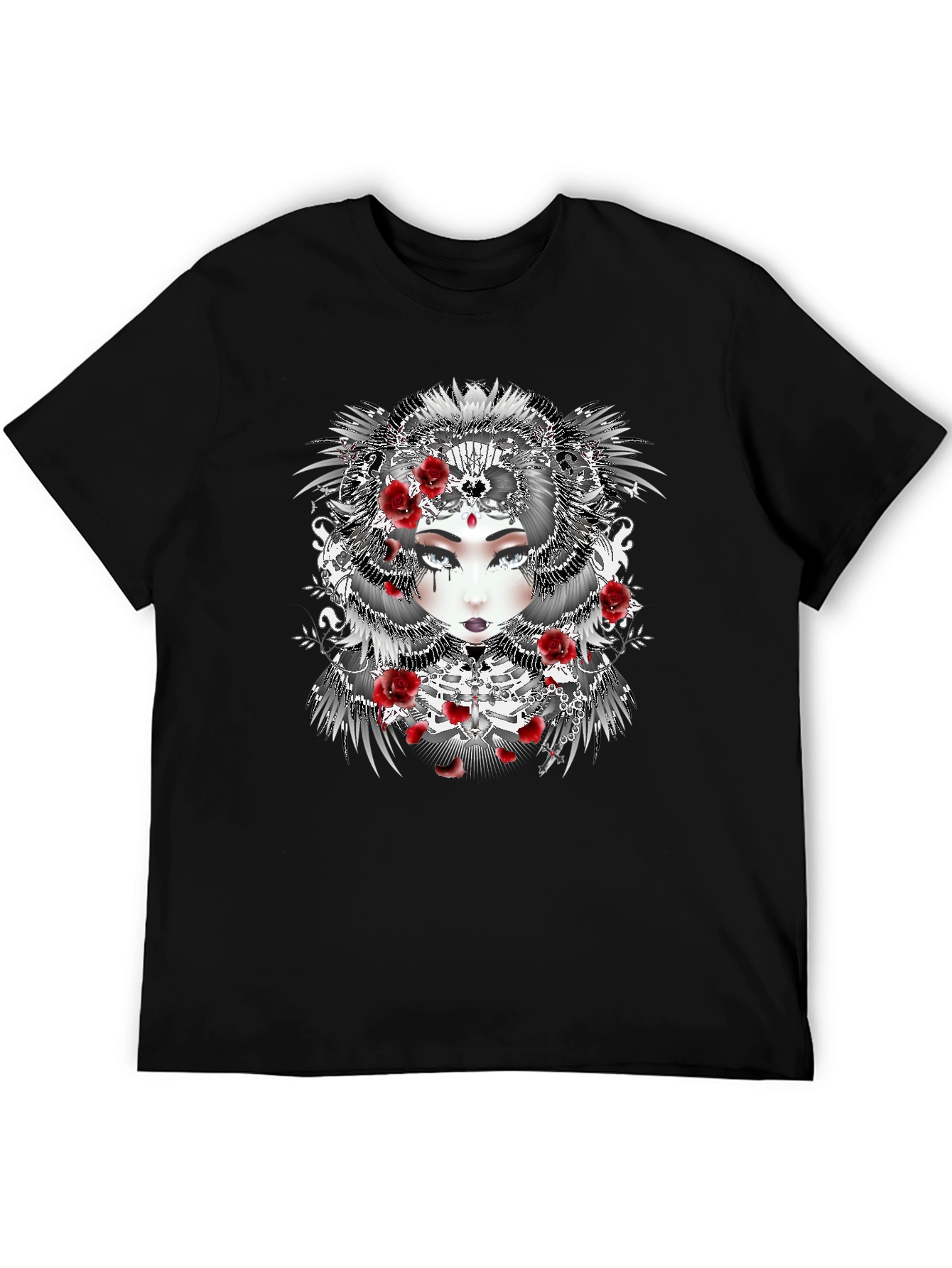 Gothic Floral Woman Black T-Shirt
