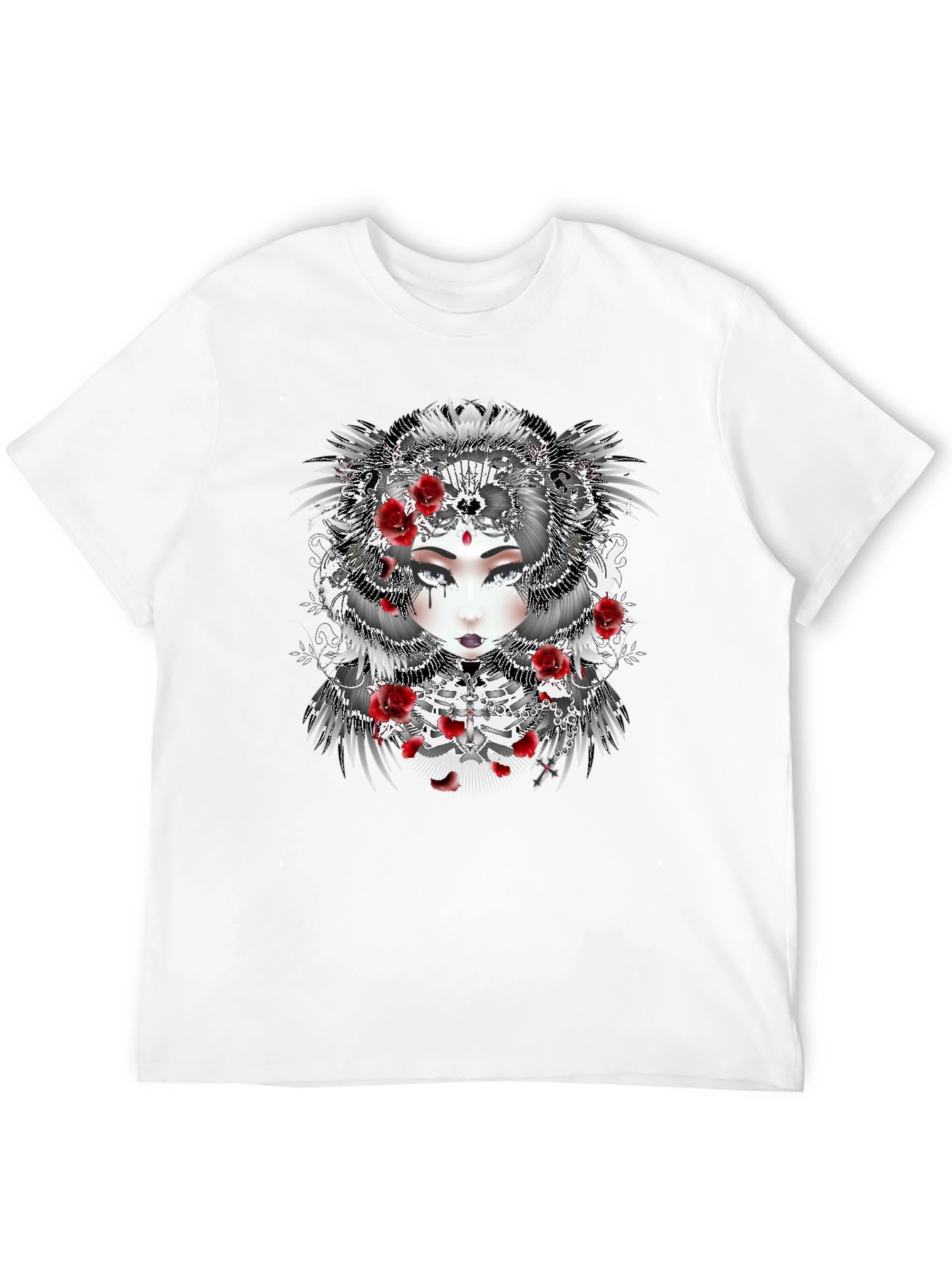 Gothic Floral Woman Black T-Shirt