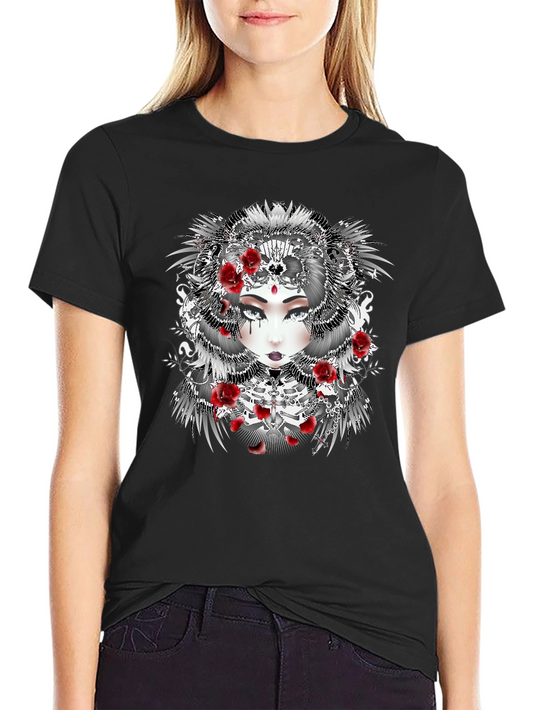 Gothic Floral Woman Black T-Shirt