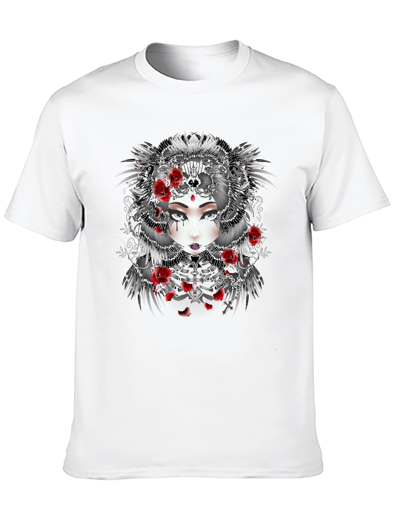 Gothic Floral Woman Black T-Shirt