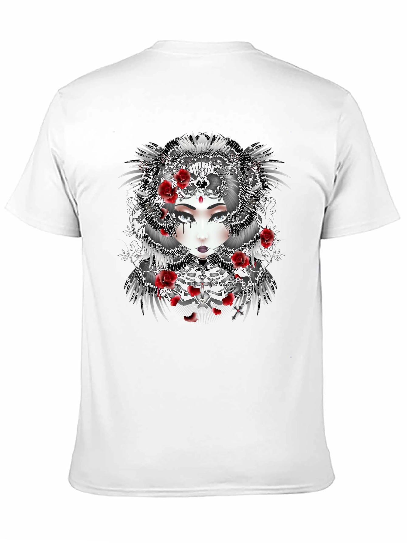 Gothic Floral Woman Black T-Shirt