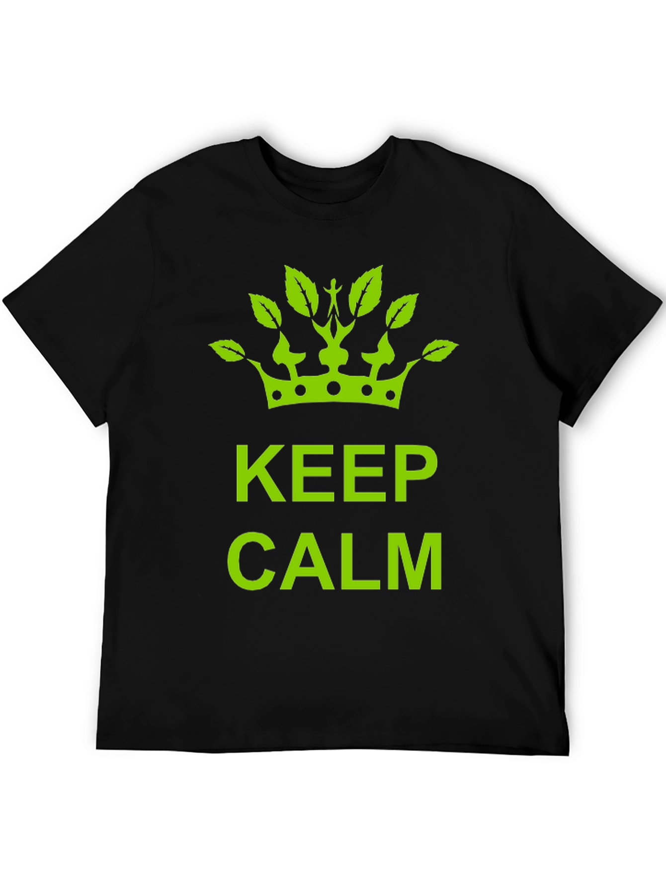 Keep Calm Green Crown Black T-Shirt