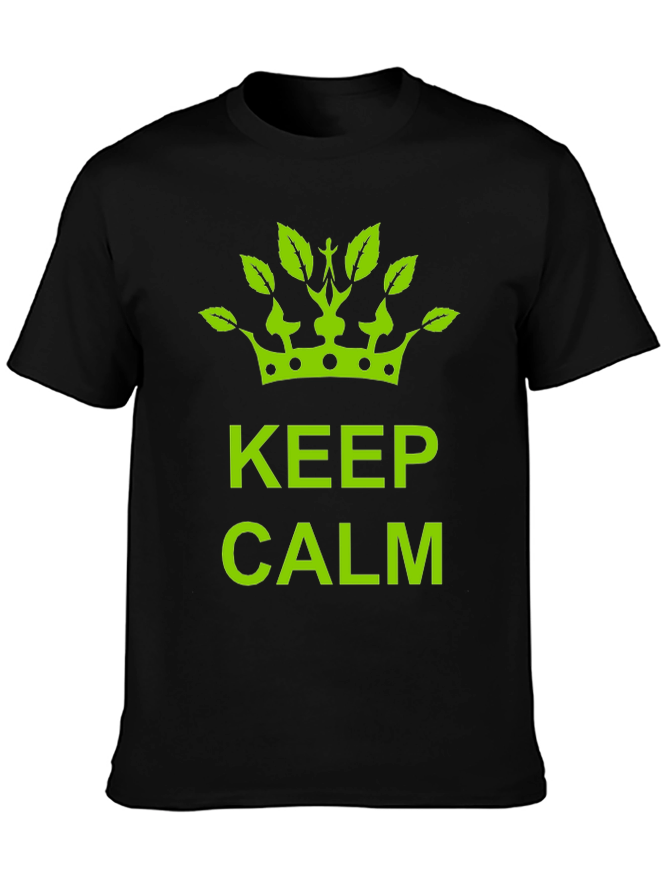 Keep Calm Green Crown Black T-Shirt