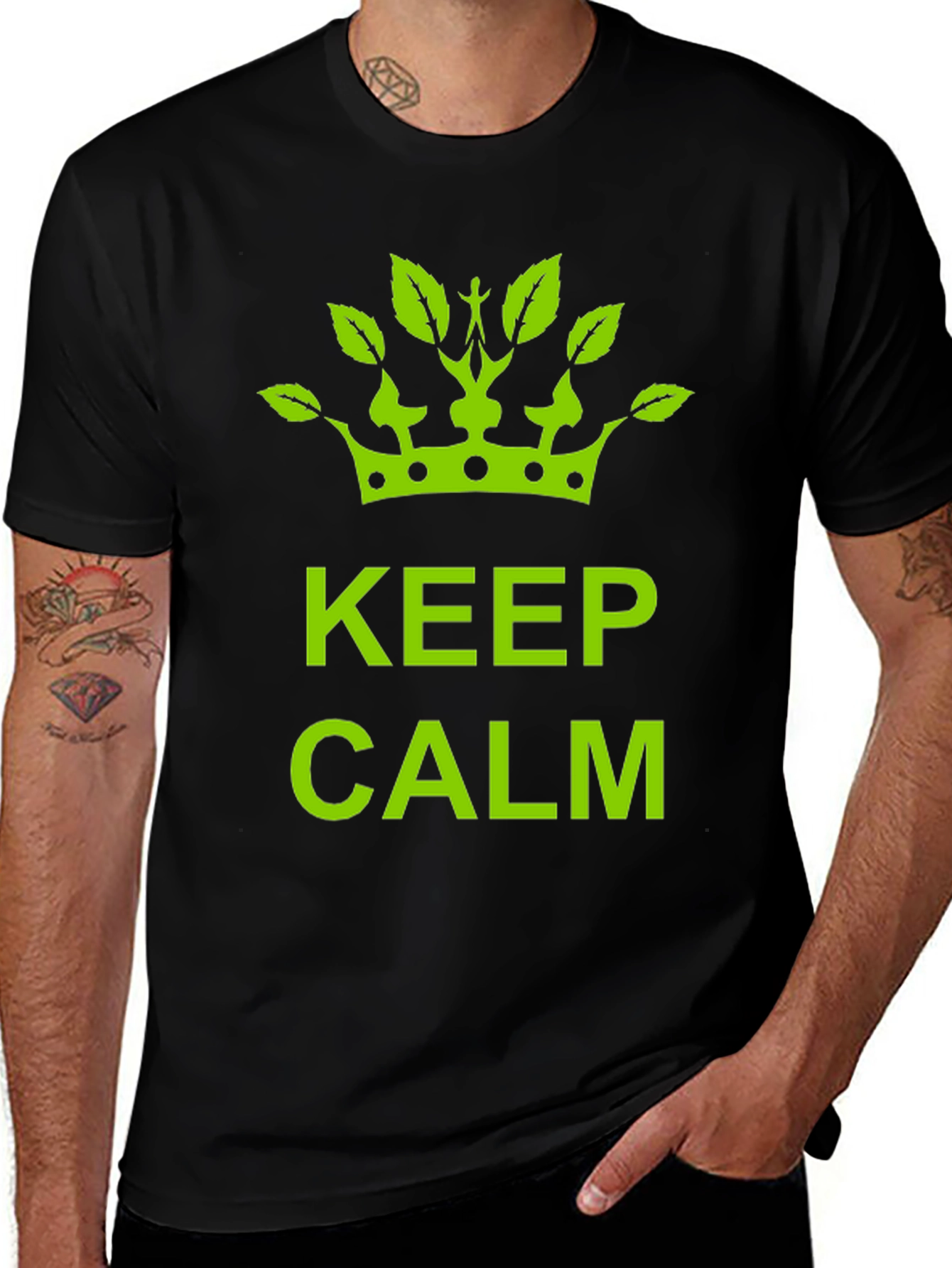 Keep Calm Green Crown Black T-Shirt