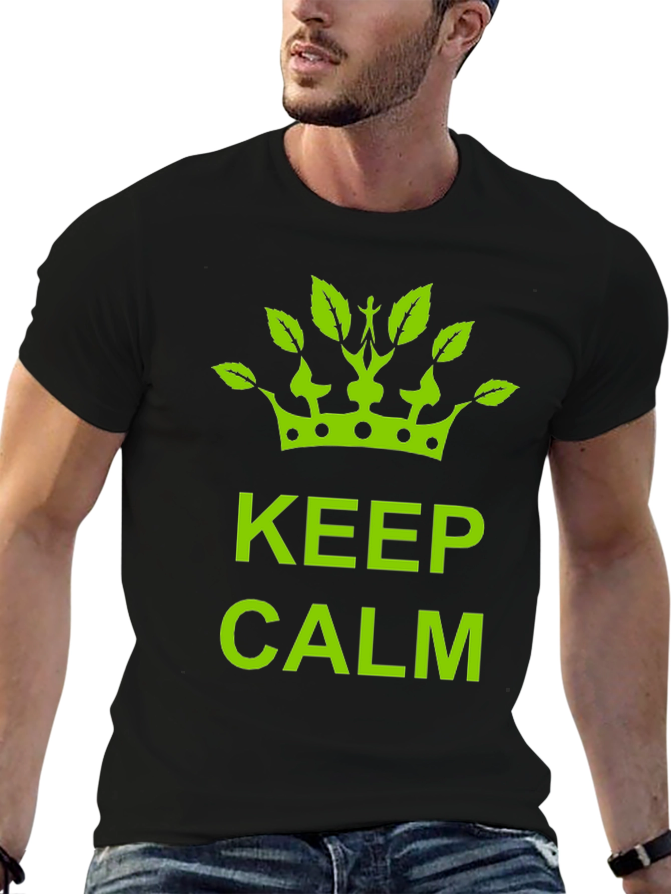 Keep Calm Green Crown Black T-Shirt