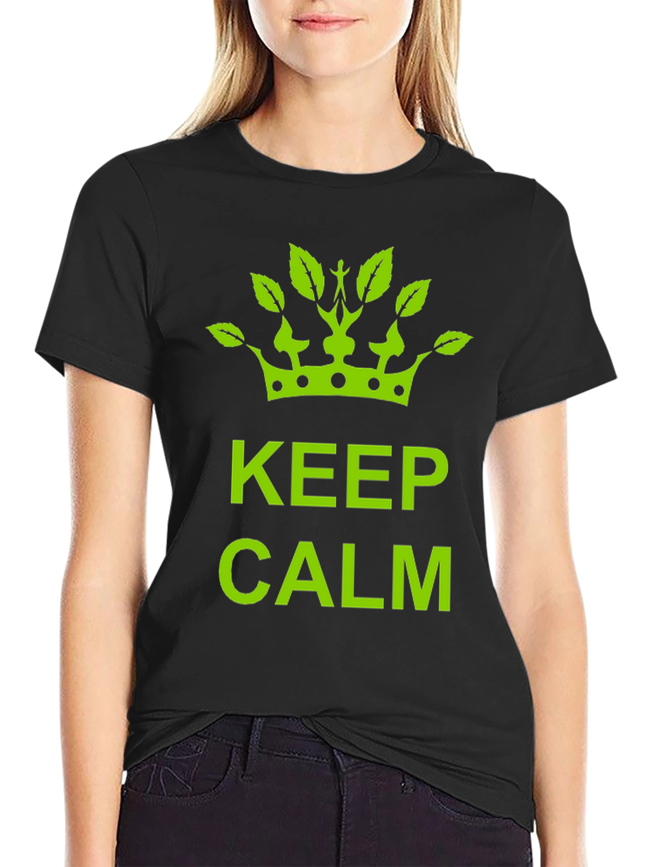 Keep Calm Green Crown Black T-Shirt