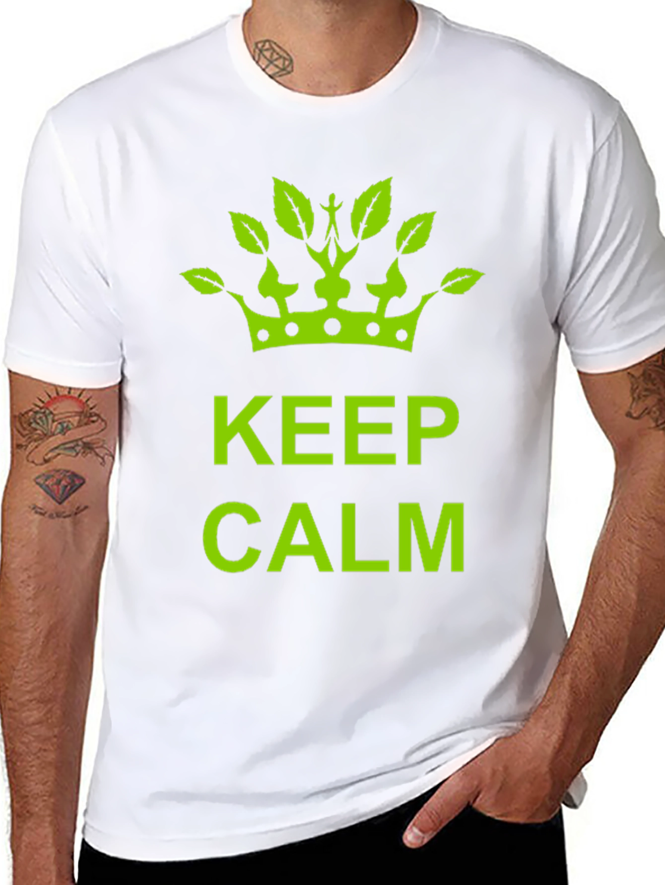 Keep Calm Green Crown Black T-Shirt