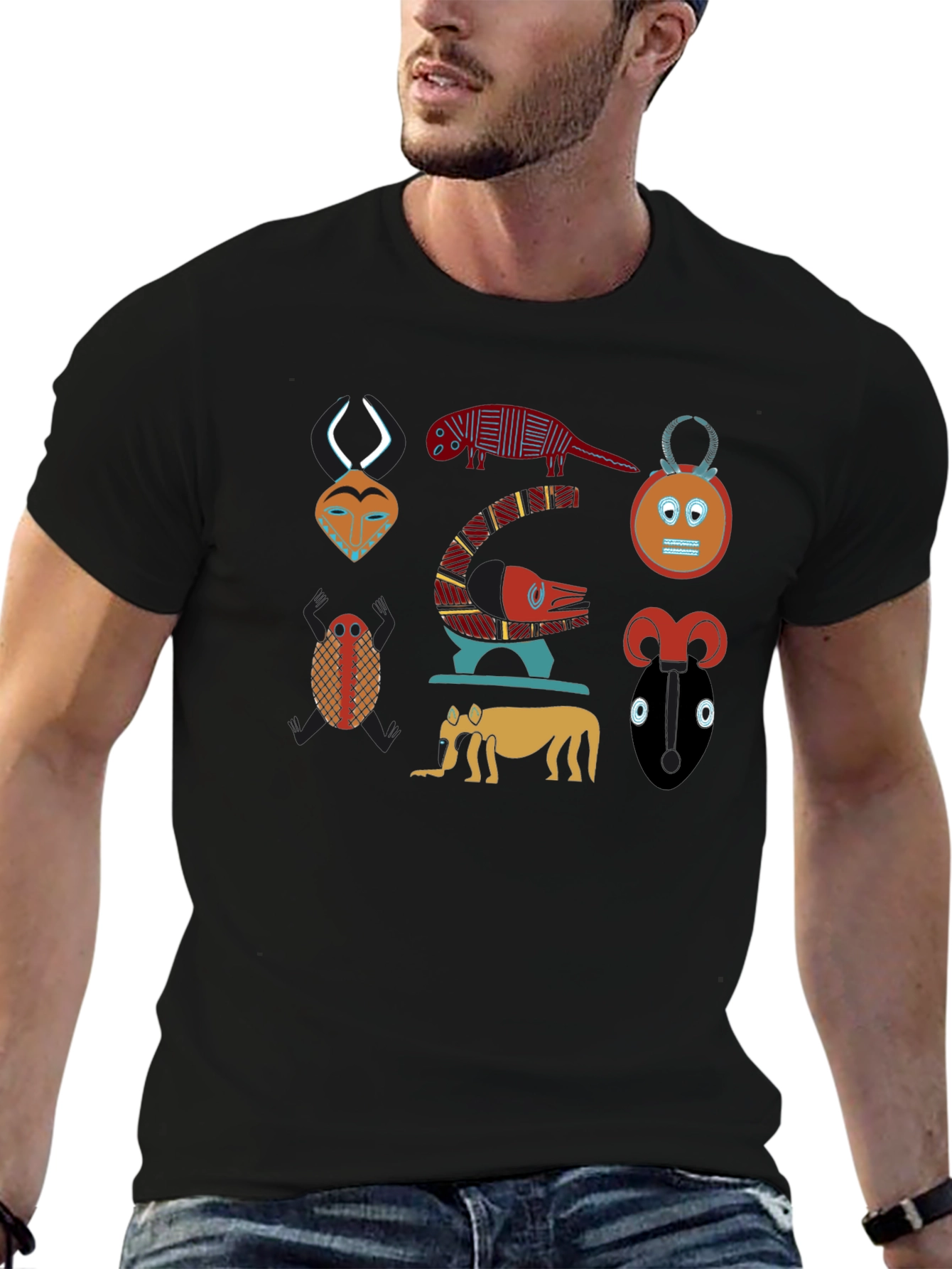 Tribal Art Print Black T-Shirt