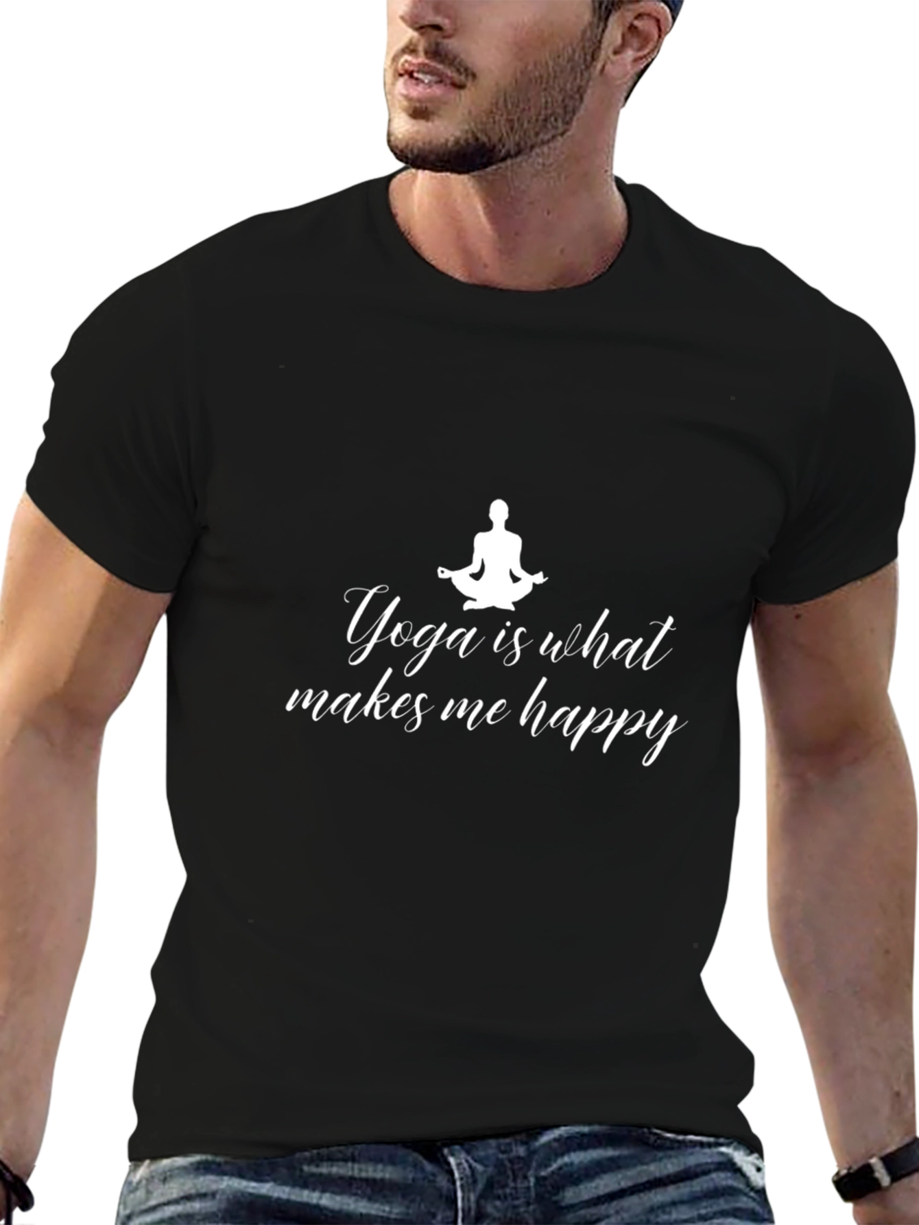 Yoga Makes Me Happy T-Shirt - Black Cotton Tee