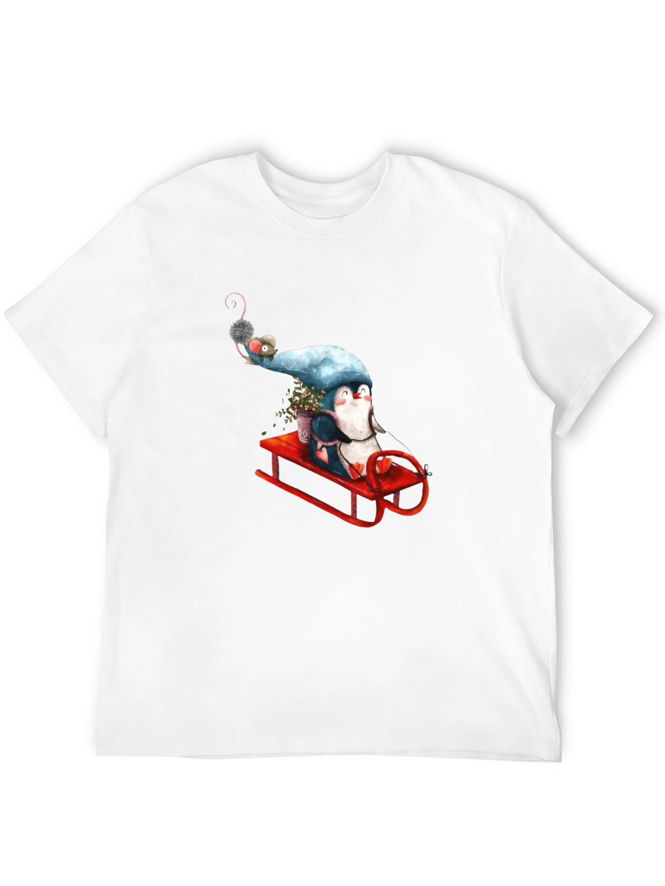 Penguin Sleigh Ride T-Shirt - Whimsical Black Tee