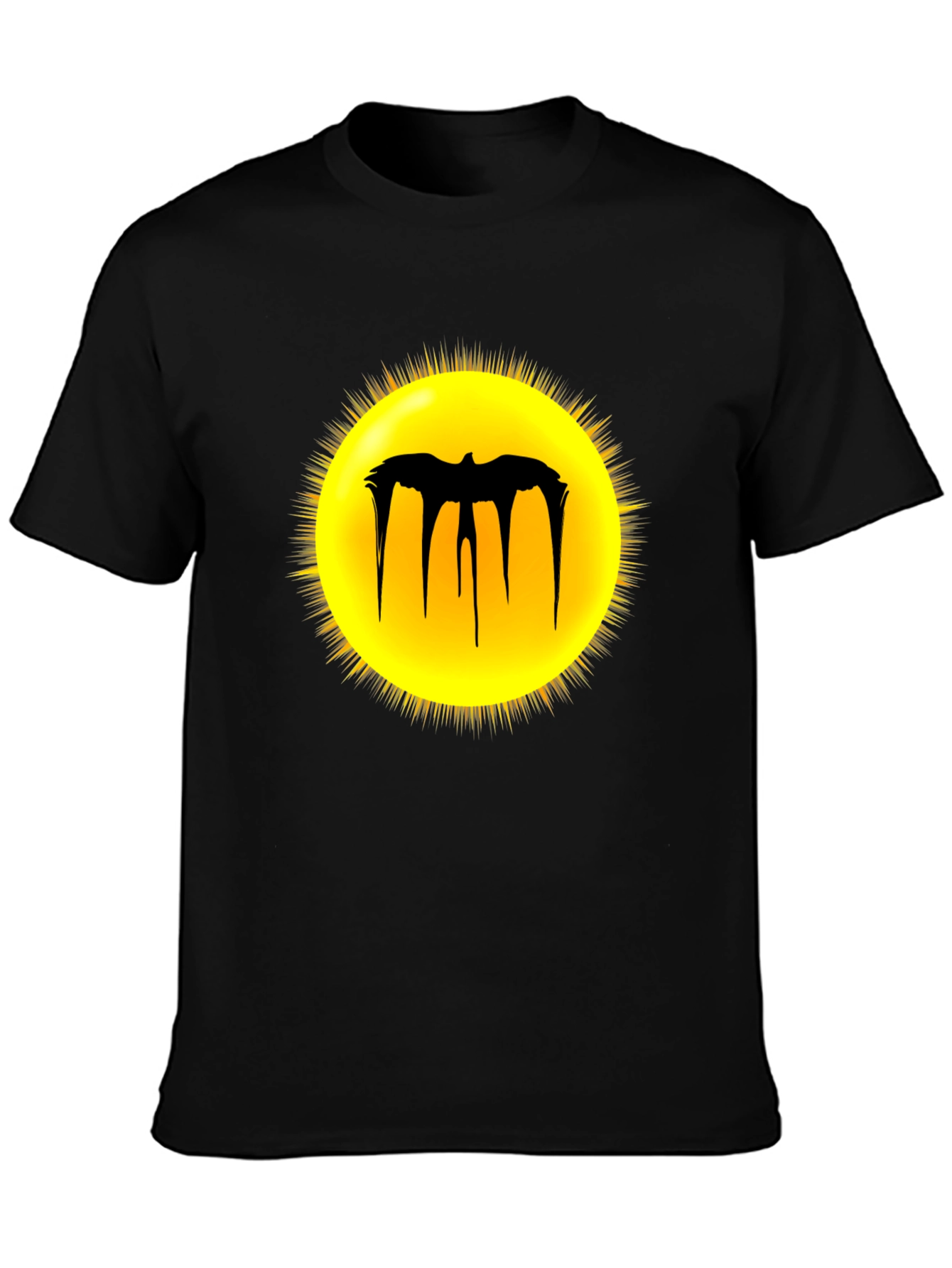 Black Graphic Tee - Melting Bat Sun Design