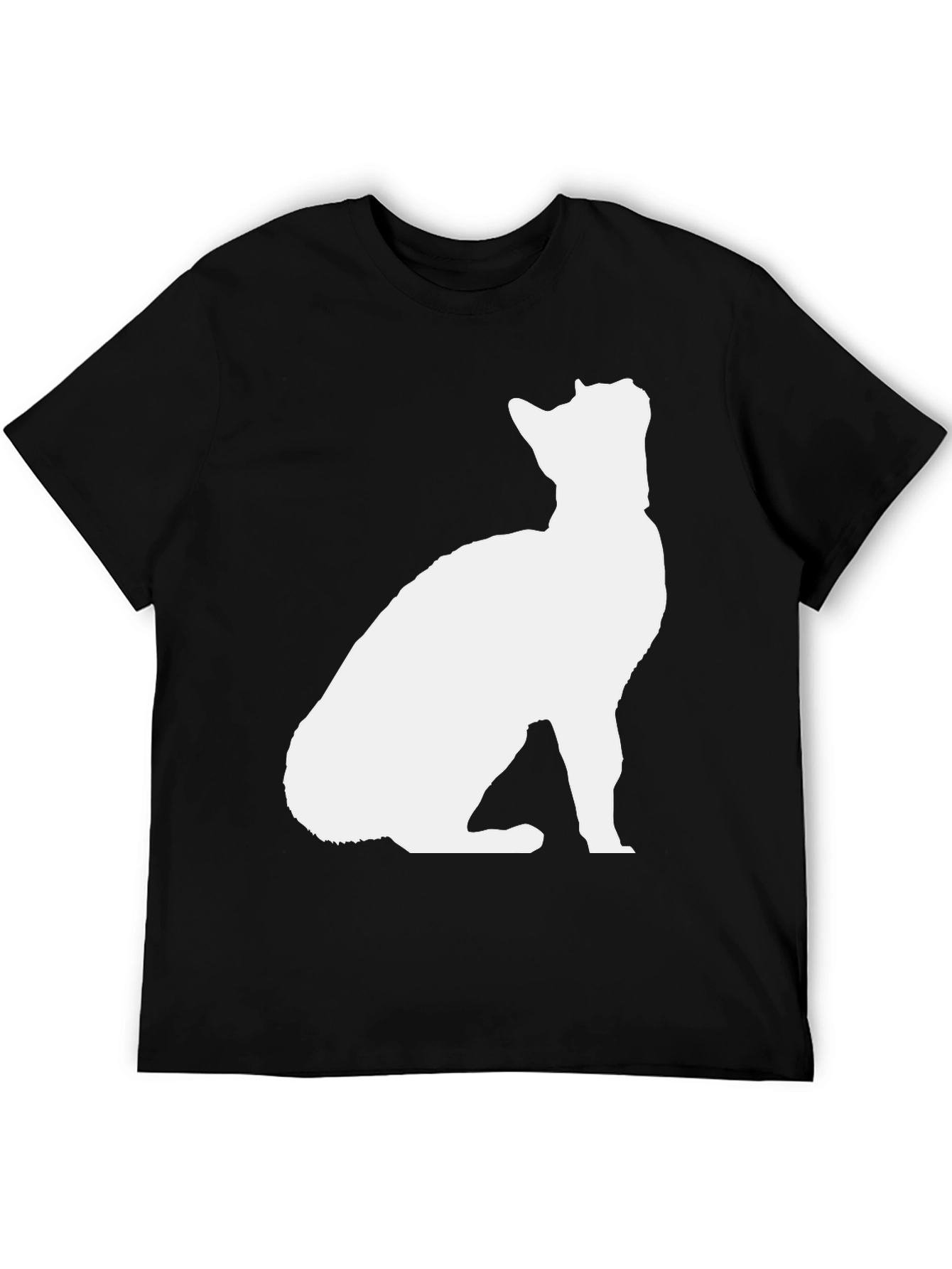 Cat Silhouette Graphic Tee - Black Cotton Blend Shirt