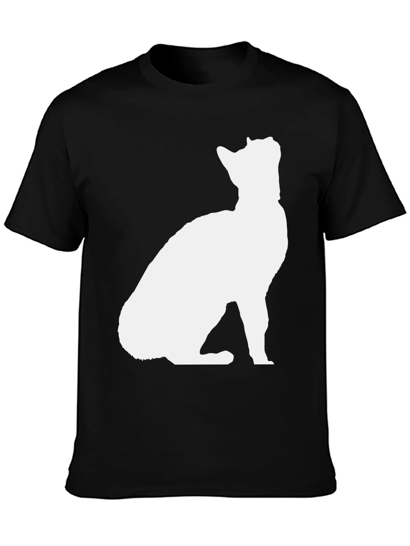 Cat Silhouette Graphic Tee - Black Cotton Blend Shirt