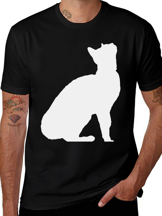 Cat Silhouette Graphic Tee - Black Cotton Blend Shirt