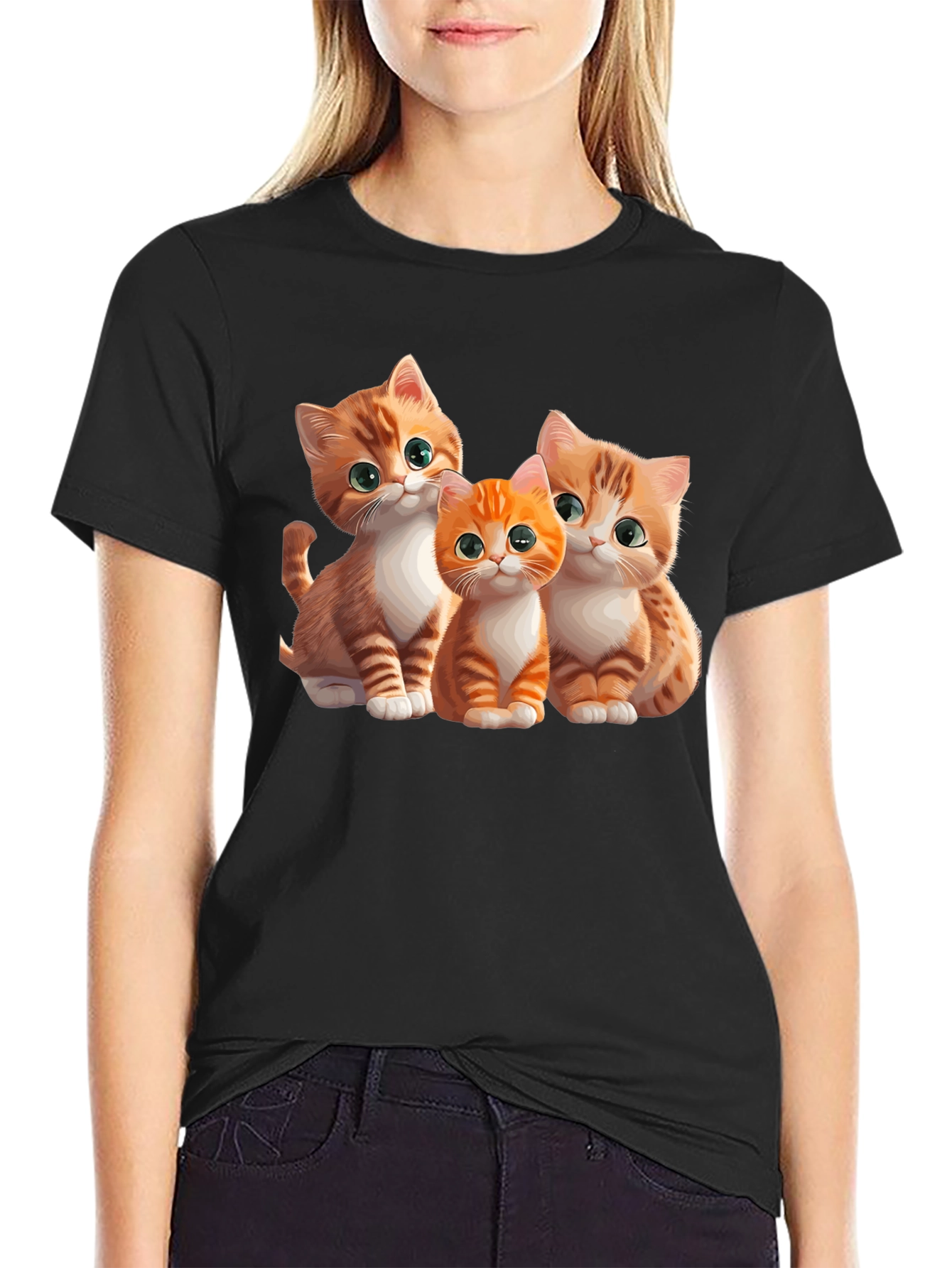 Cute Kitten Trio Black T-Shirt