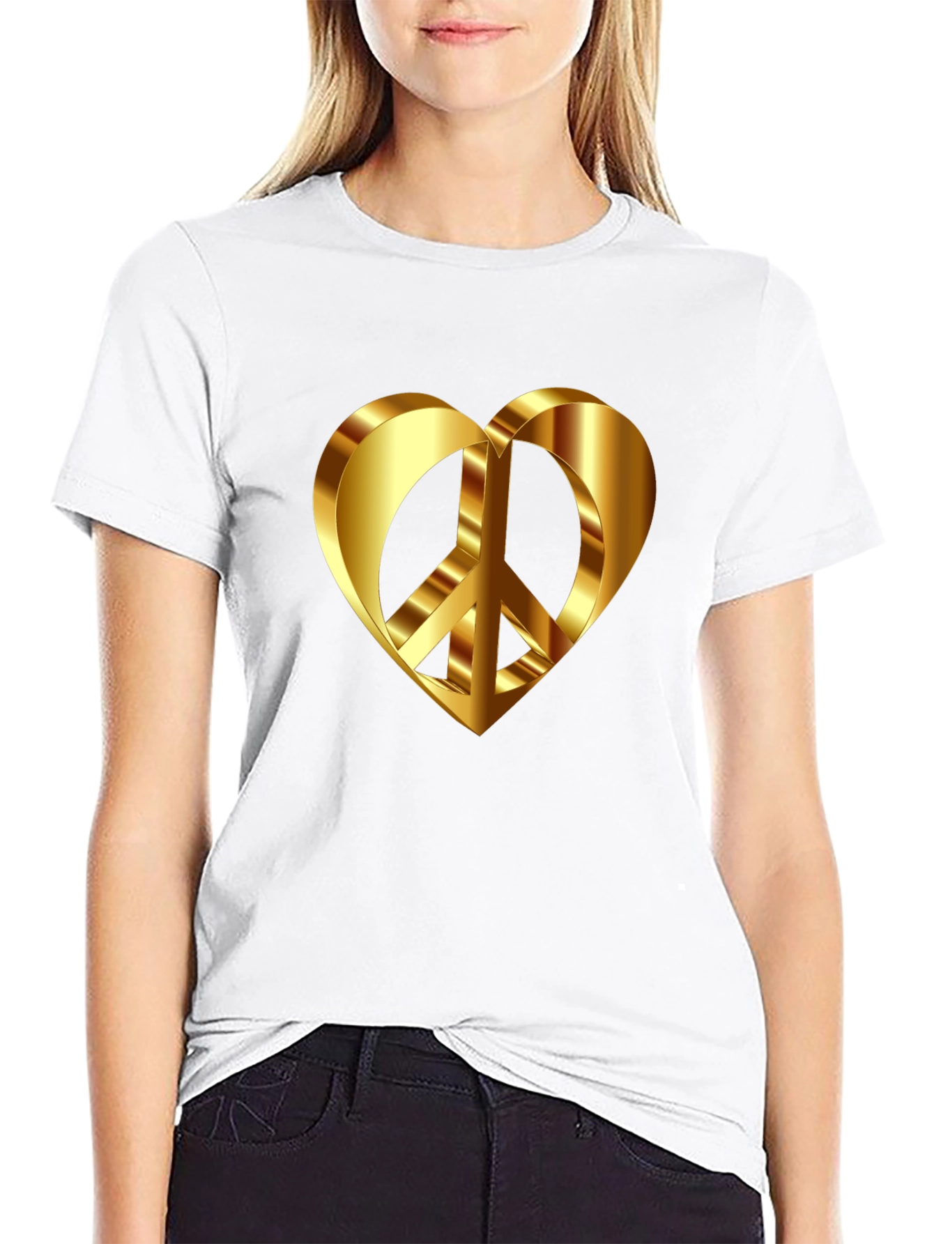 Peace & Love T-Shirt - Golden Heart Design