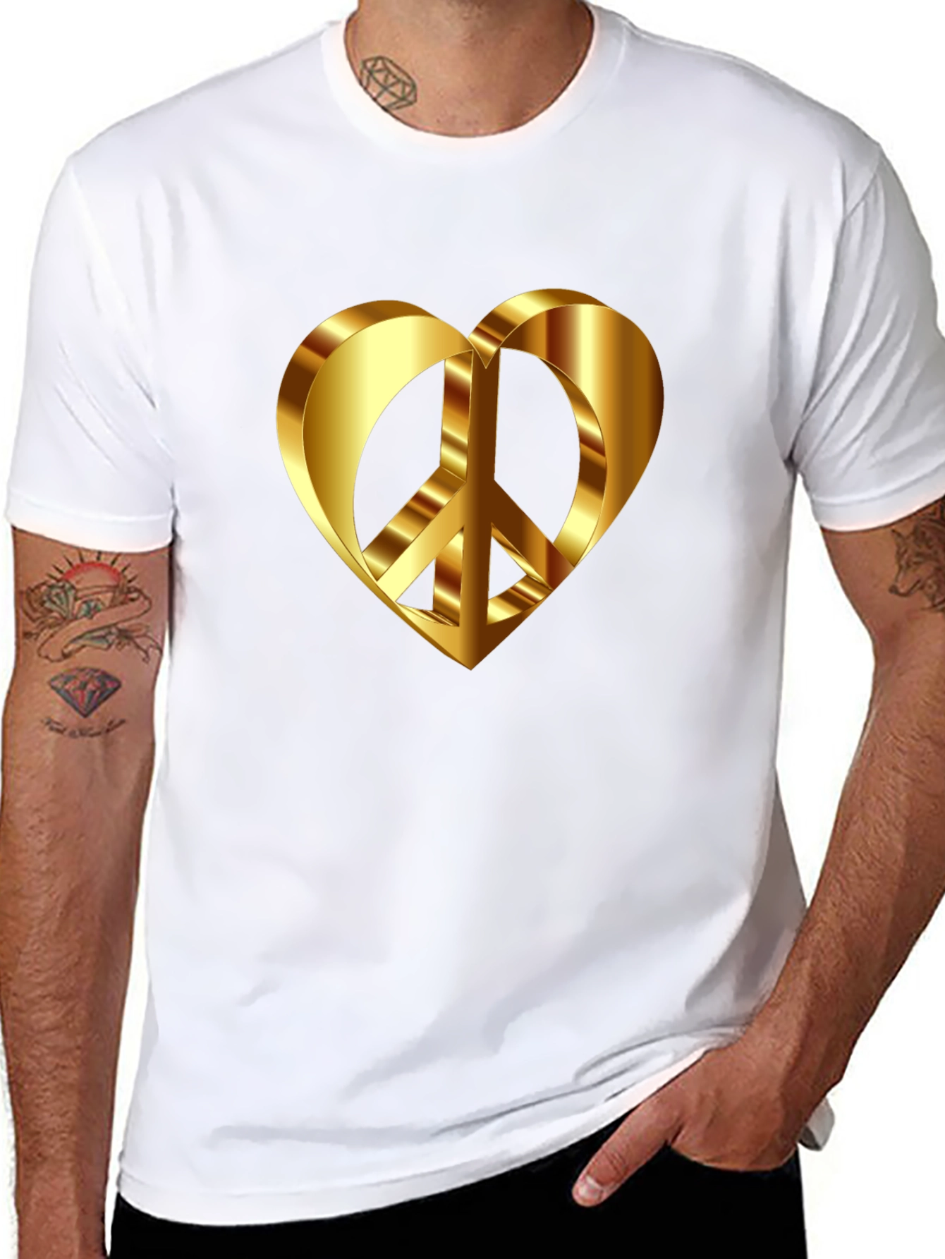 Peace & Love T-Shirt - Golden Heart Design