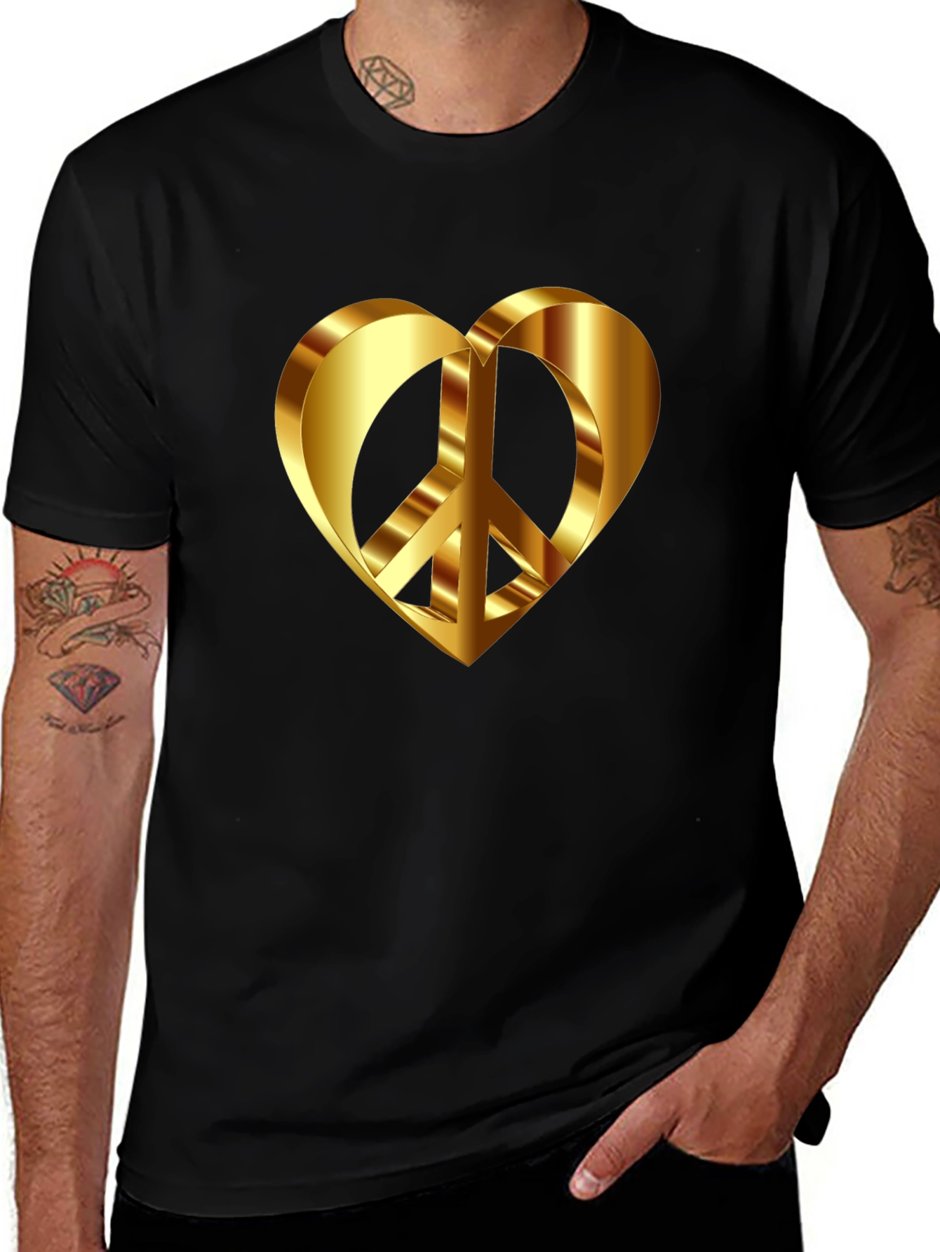 Peace & Love T-Shirt - Golden Heart Design